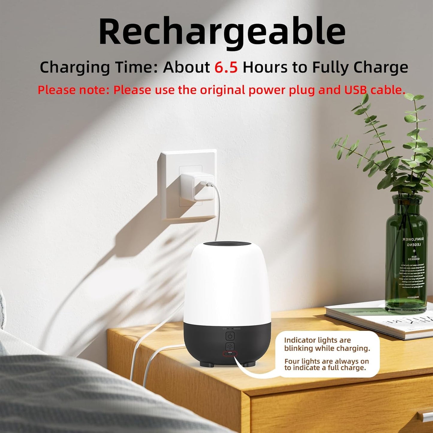 150ML Rechargeable Battery Powered Essential Oil Diffuser, 7-Hour Run time, 7-Color LED Lights, Cordless Portable Aromatherapy Diffuser for Home, Office, Travel (Black)