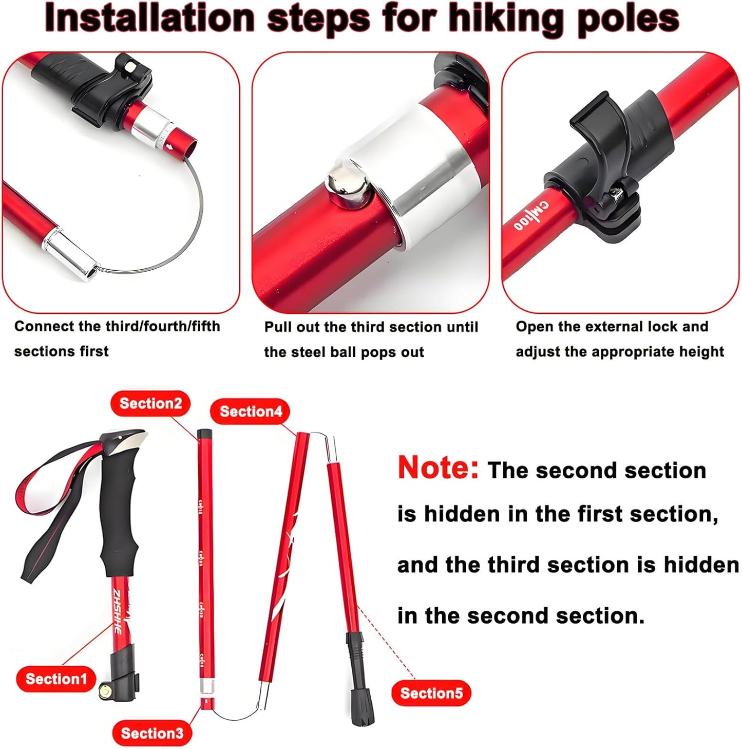 Aluminum Collapsible Ultralight Travel Trekking Hiking Poles Djustable Height,Walking Sticks with Quick Lock System, Telescopic, Camping for Men and Women