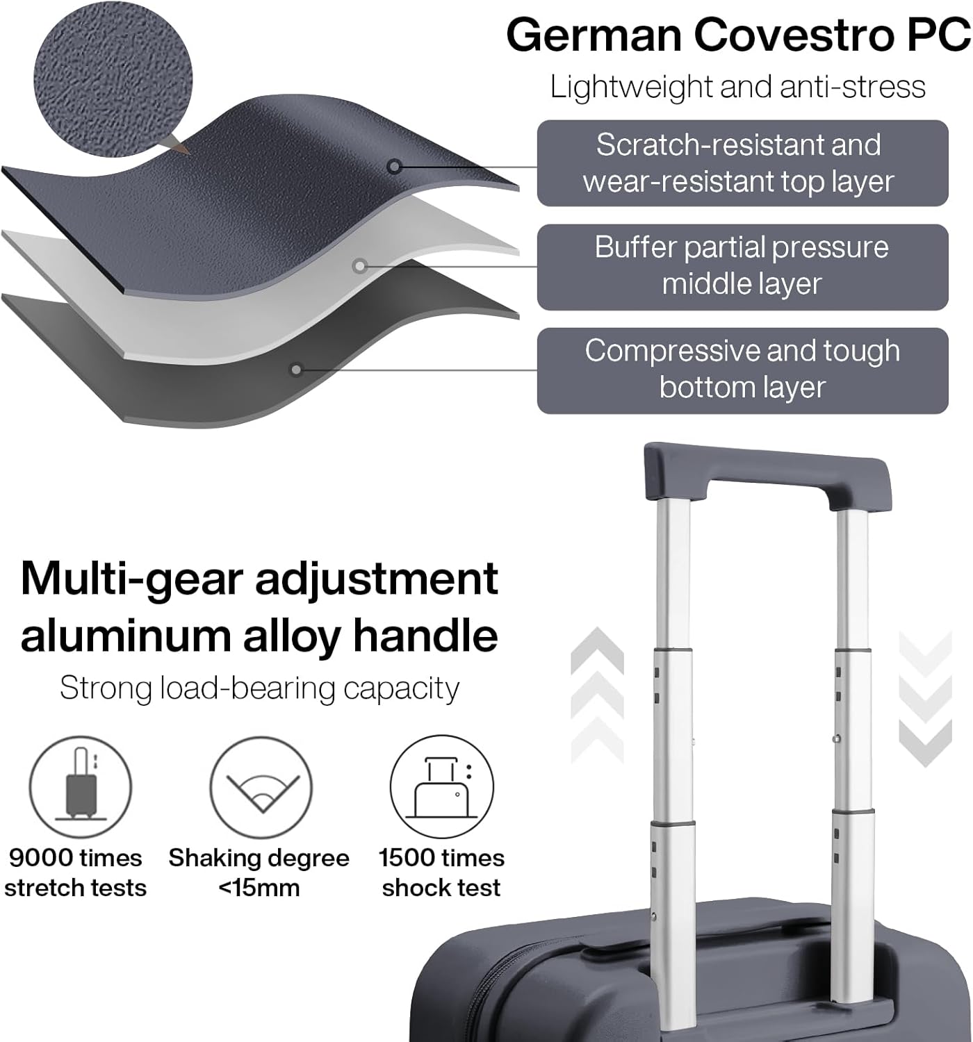 mixi Carry on Luggage, 20'' Suitcase Spinner Wheels Luggage Hardshell Lightweight Rolling Suitcases PC with Cover & TSA Lock for Business Travel, Rock Gray