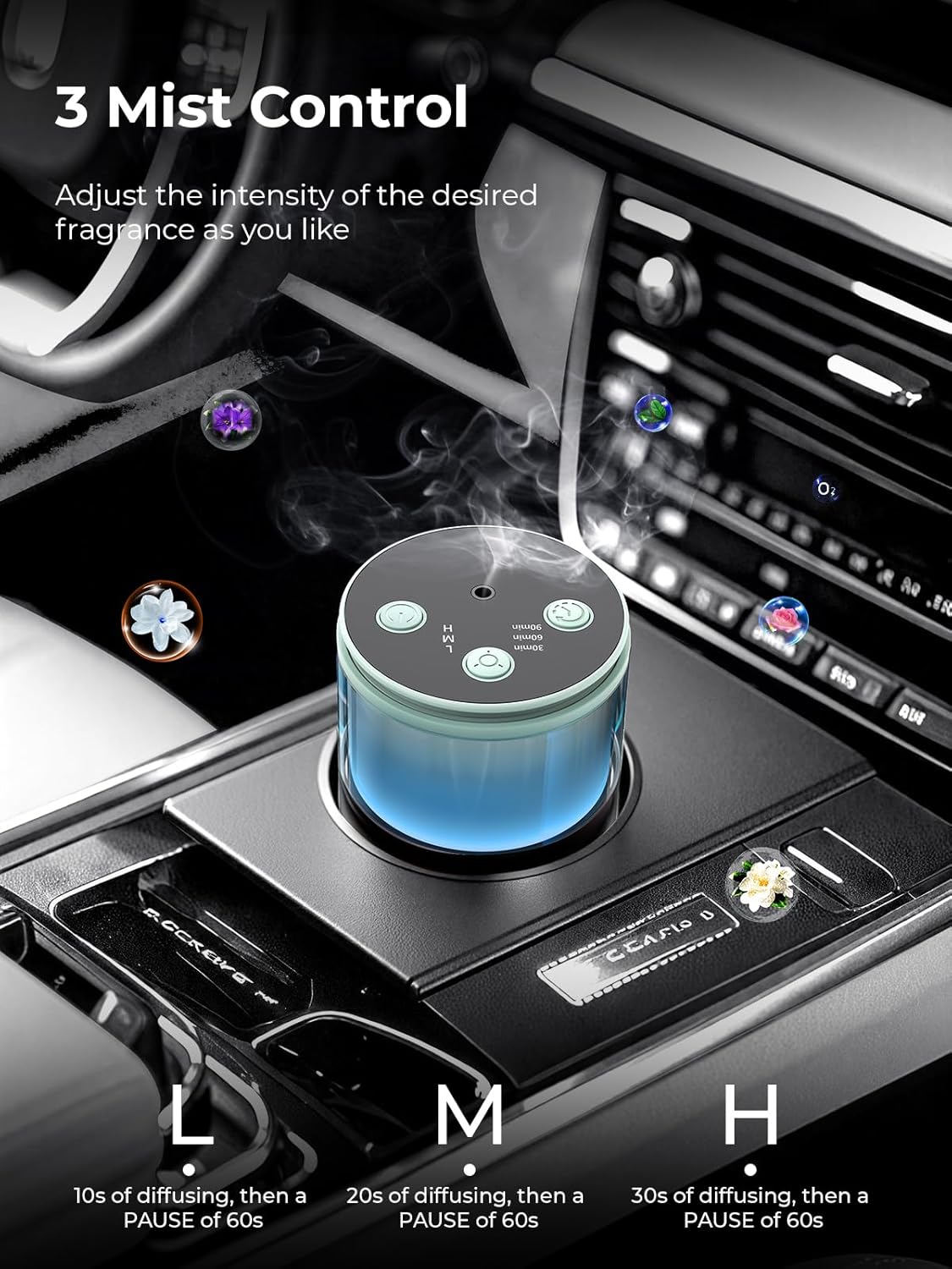 Waterless Diffuser for Essential Oil: Mini Battery Scent Diffuser for Room&Home&Car with 9 Colors LED Light - Aroma Cool Mist Light Cyan