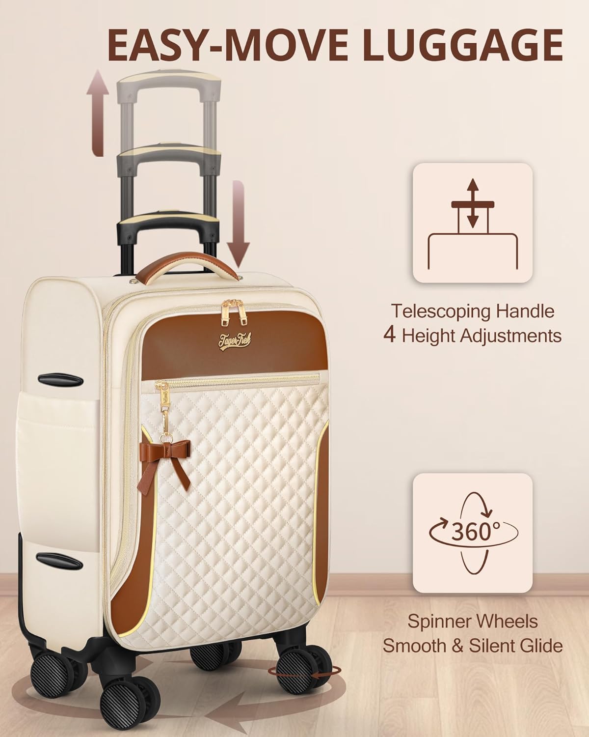 Carry On Luggage 22x14x9 Airline Approved, 20 Inch Softside Suitcase with 4 Pcs, Lightweight Luggage for Women with TSA Lock and 4 Spinner Wheels, Soft Side Carry-on Suitcases for Travel, Beige