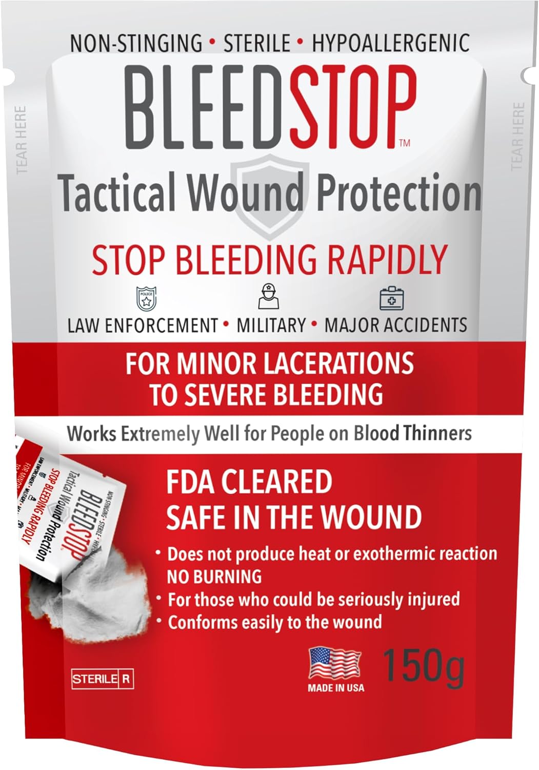 BleedStop First Aid Bleeding Control Powder – Rapid Blood Clotting for Serious Wounds & Nosebleeds, 150 g – Safe for Blood Thinner Patients