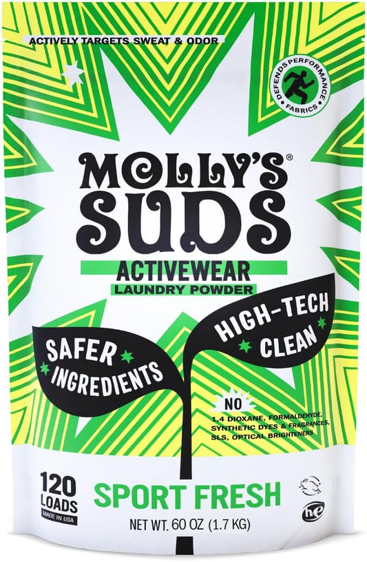 Molly's Suds Active Wear Laundry Detergent | Extra Strength Sport Laundry Powder, Stain Fighting for Performance Fabrics and Sensitive Skin | 120 Loads