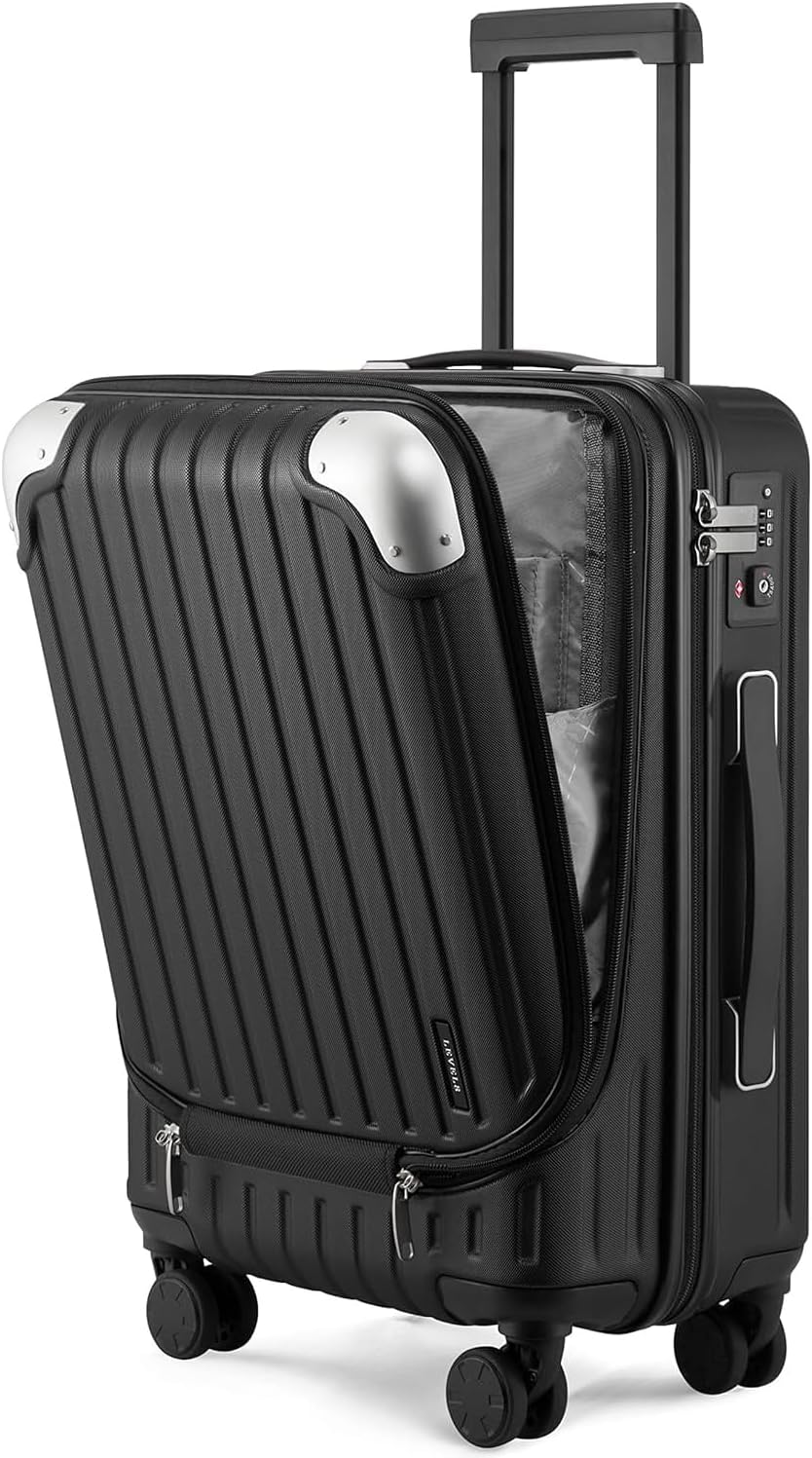 LEVEL8 Grace Carry on Luggage, 20 Inch Hard Shell Suitcases with Spinner Wheels, Abs+Pc Hard Case Luggages with Tsa Lock, Black