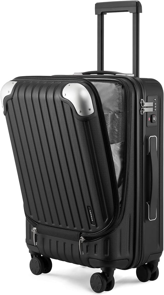 LEVEL8 Grace Carry on Luggage, 20 Inch Hard Shell Suitcases with Spinner Wheels, Abs+Pc Hard Case Luggages with Tsa Lock, Black