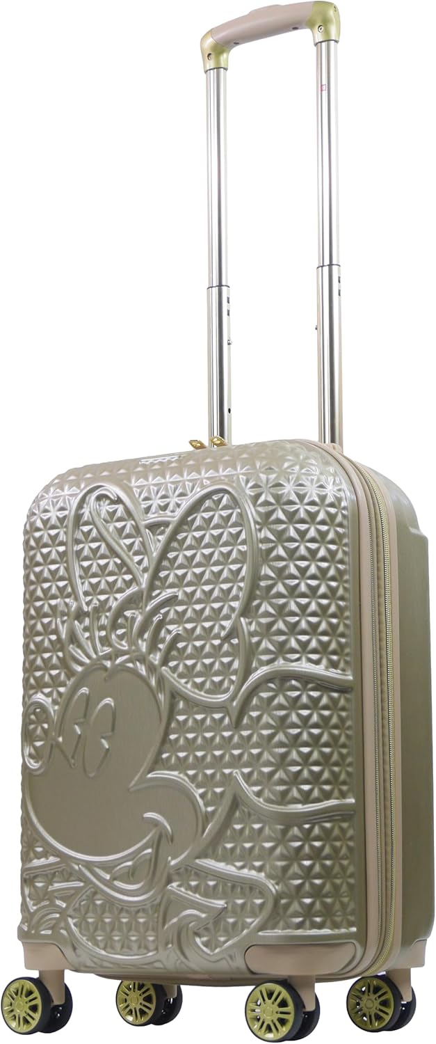 FUL Disney Carry On Luggage, Textured Hardshell Rolling Suitcase with Spinner Wheels, Minnie Mouse-Gold, 22 Inch