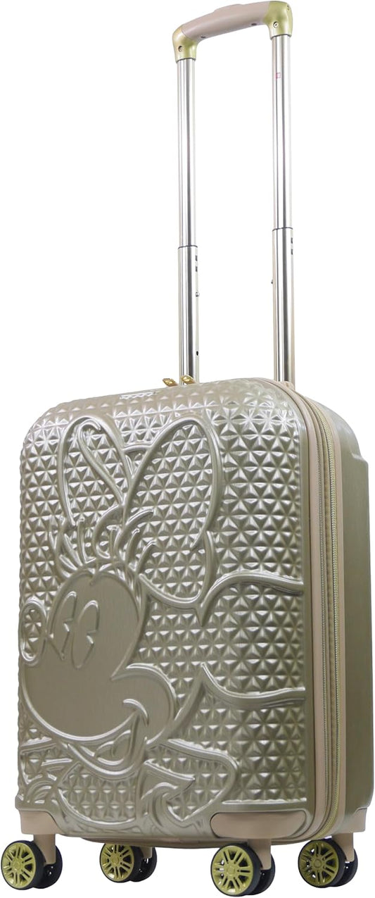 FUL Disney Carry On Luggage, Textured Hardshell Rolling Suitcase with Spinner Wheels, Minnie Mouse-Gold, 22 Inch