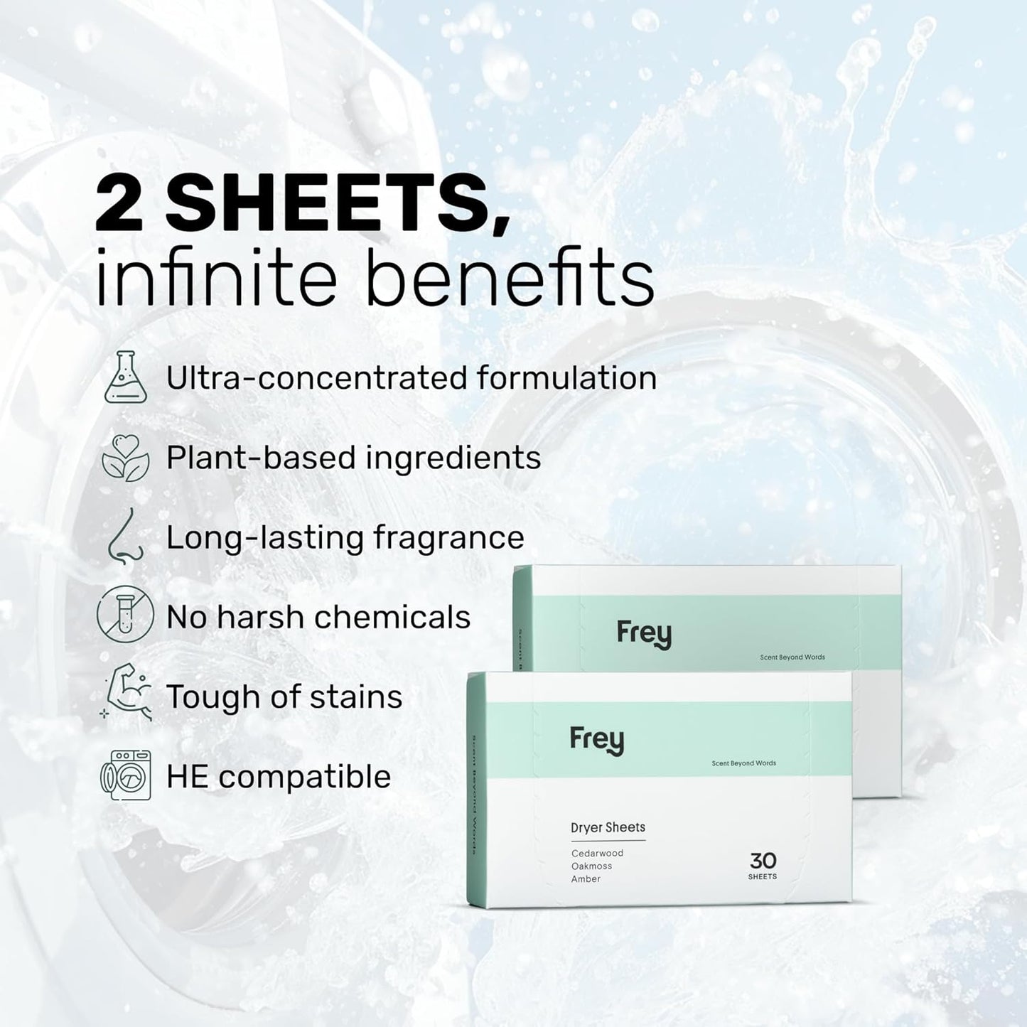 FREY Naturally Scented Dryer Sheets - Fabric Softener for Soft, Fresh & Clean Clothes (2-pack, Cedar Grove)