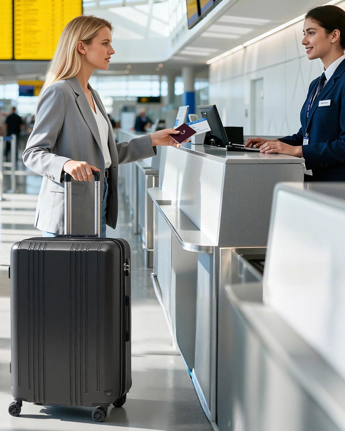 Coolife Luggage PC+ABS Expandable Hardshell Suitcase with TSA Lock, Spinner Checked Lightweight (sliver, L(28IN))