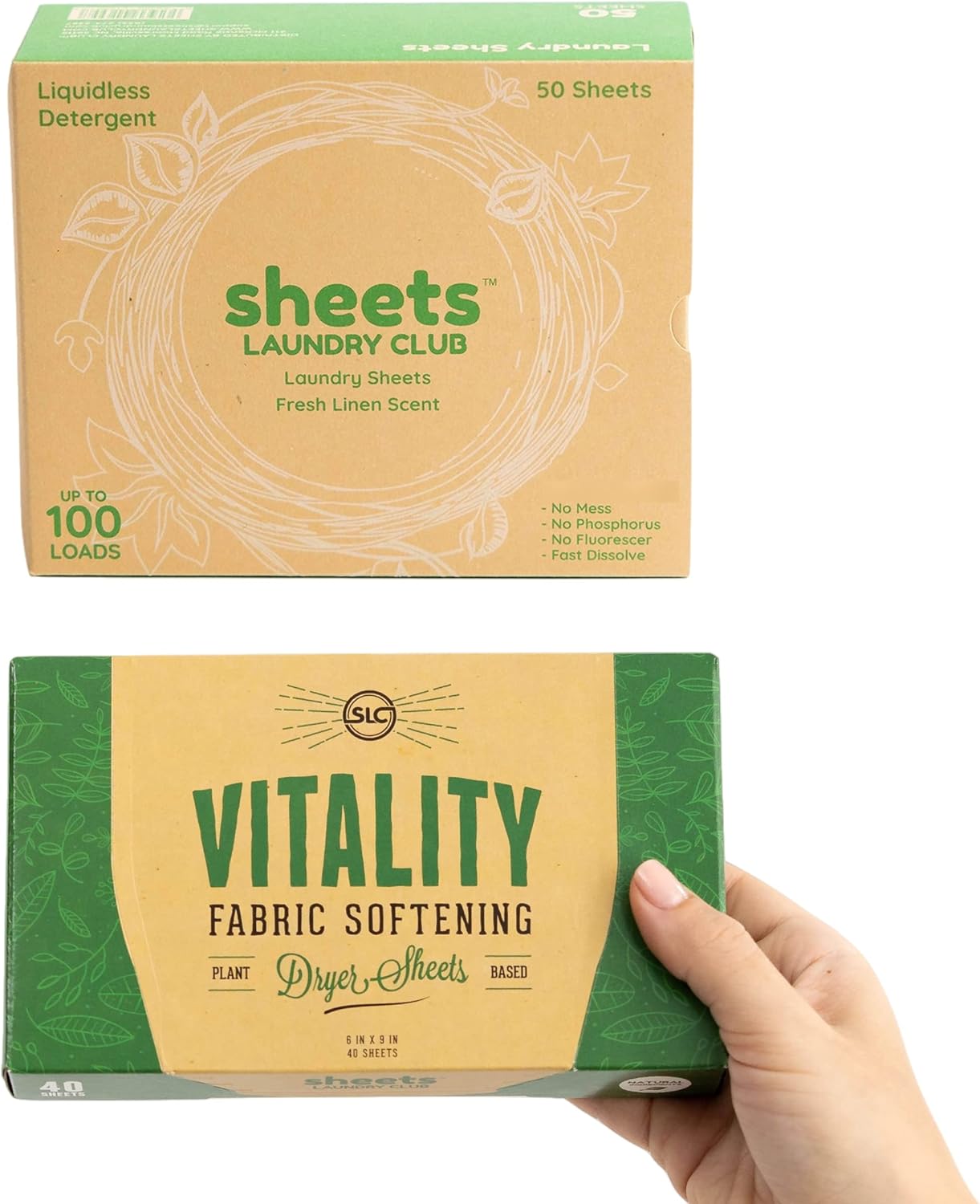 Sheets Laundry Club Bundle - 50 Pack (up to 100 loads) Fresh Linen Detergent Sheets & 40 Pack Vitality Dryer Sheets - New Liquidless Technology, Travel Essential Cleaning Supplies