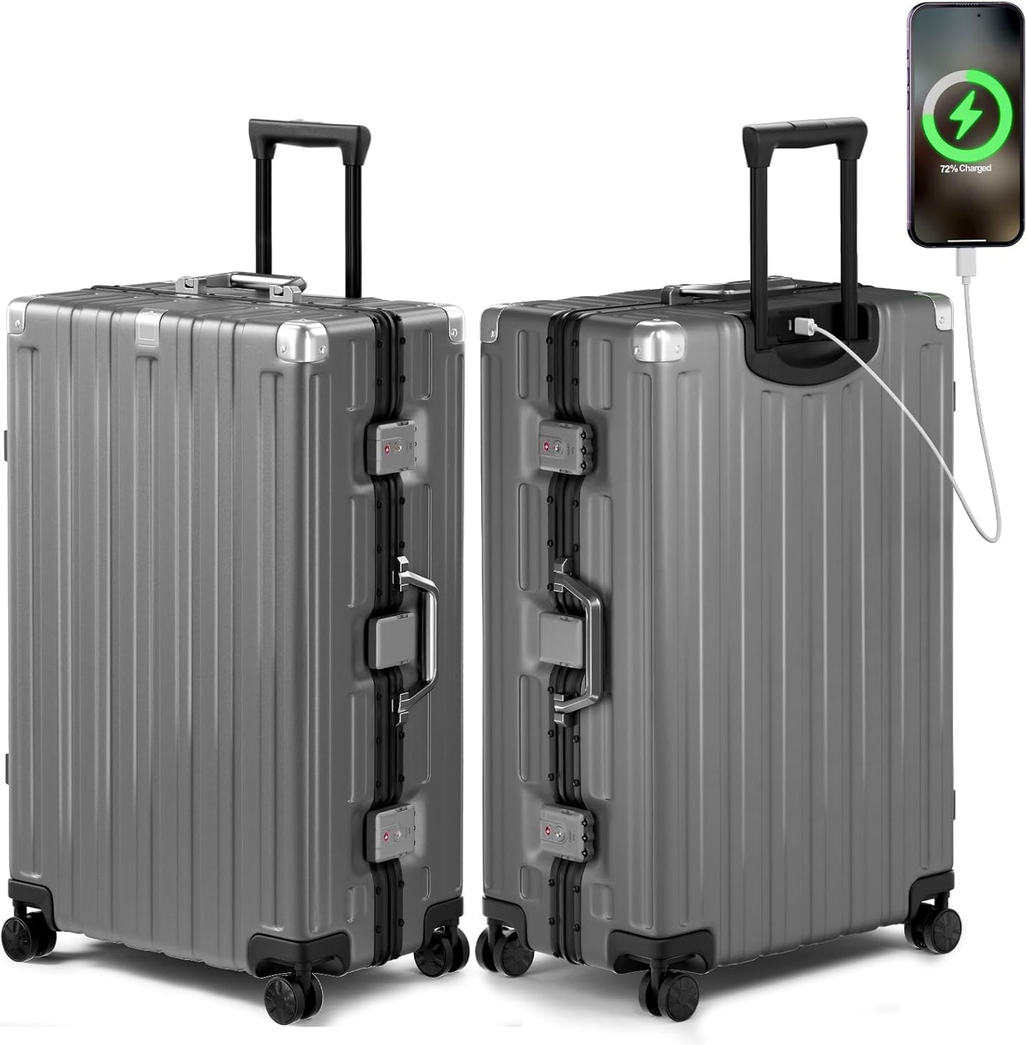 Krute Large Luggage 28 inch Zipperles Suitcase With Spinner Wheels USB Charger Hardside PC Aluminum Frame Luggages Checked Suitcases with TSA Lock (1 Piece)