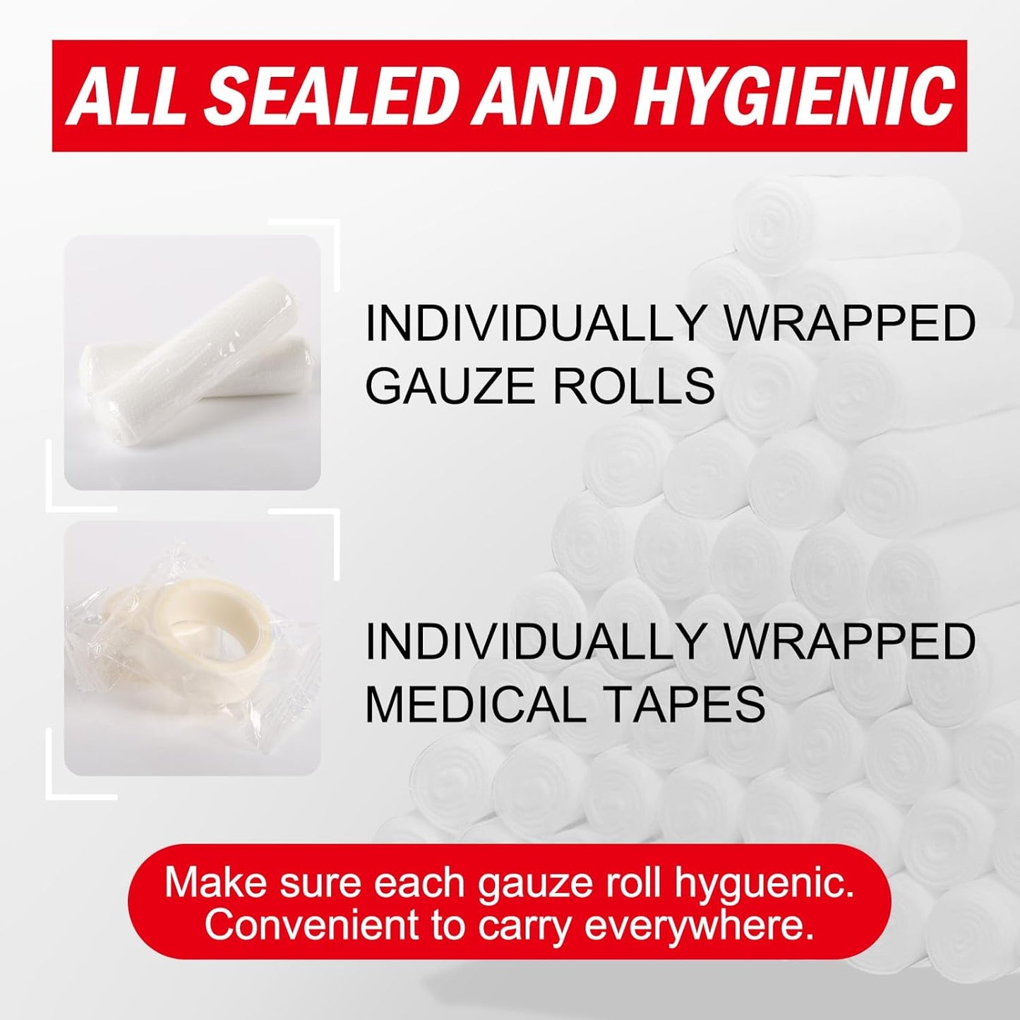 DMSKY 330 Pack Gauze Rolls, 4 in x 4.1 Yards, Individually Wrapped Breathable Rolled Gauze, Premium Bandage Wrap Rolled Gauzes, Mummy Wraps