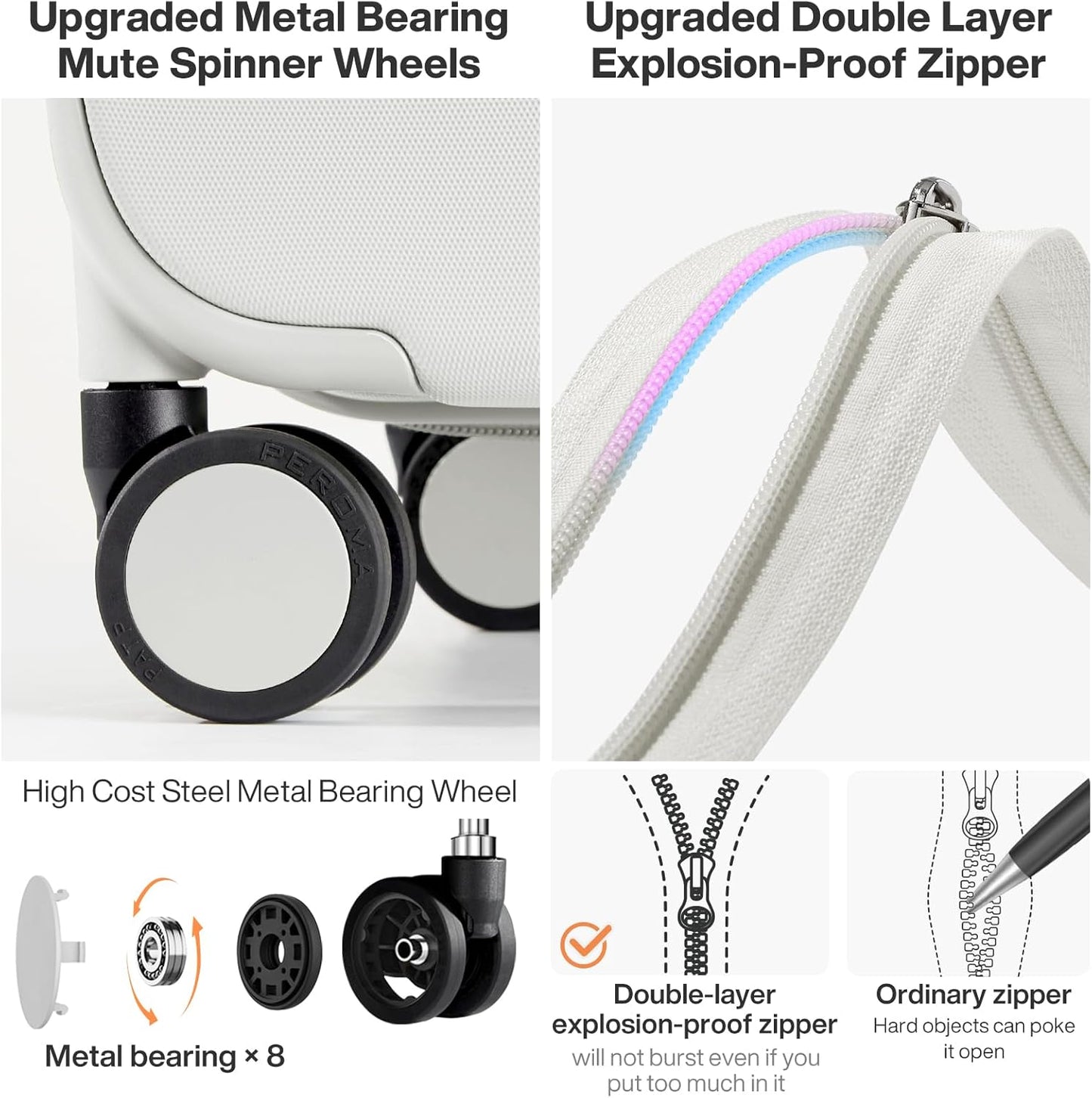 mixi Upgrade Luggage Suitcases with Spinner Wheels, Large Hardside Rolling Suitcase PC with TSA Lock Travel Case 26in Checked in, Fine Grid Smoke White