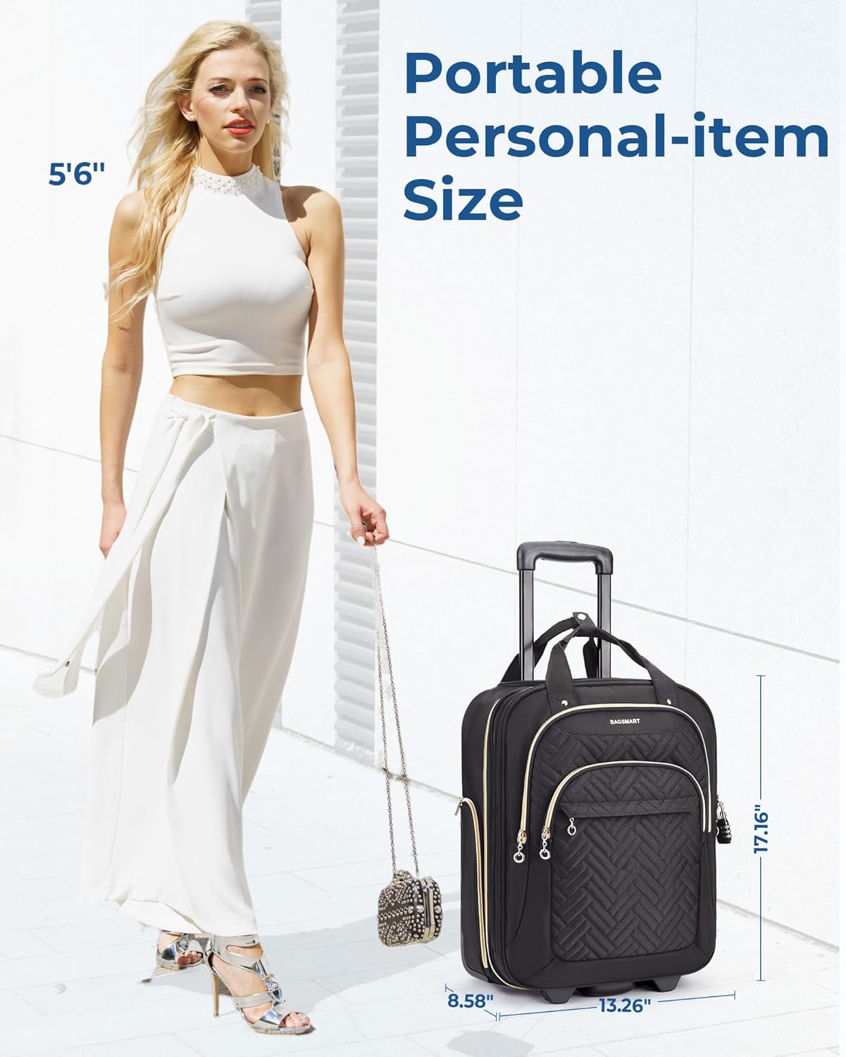 BAGSMART Underseat Carry On Luggage Airline approved,16-inch Small Underseater Softside Travel Suitcase with Wheels Lightweight Overnight Rolling Carry-on Luggage for Women Men Weekender,Black