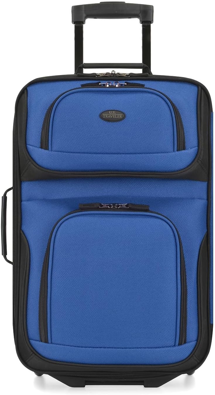 U.S. Traveler Lightweight Rolling 20" Carry On Luggage Softside Suitcase, Blue, 2-Wheel Single