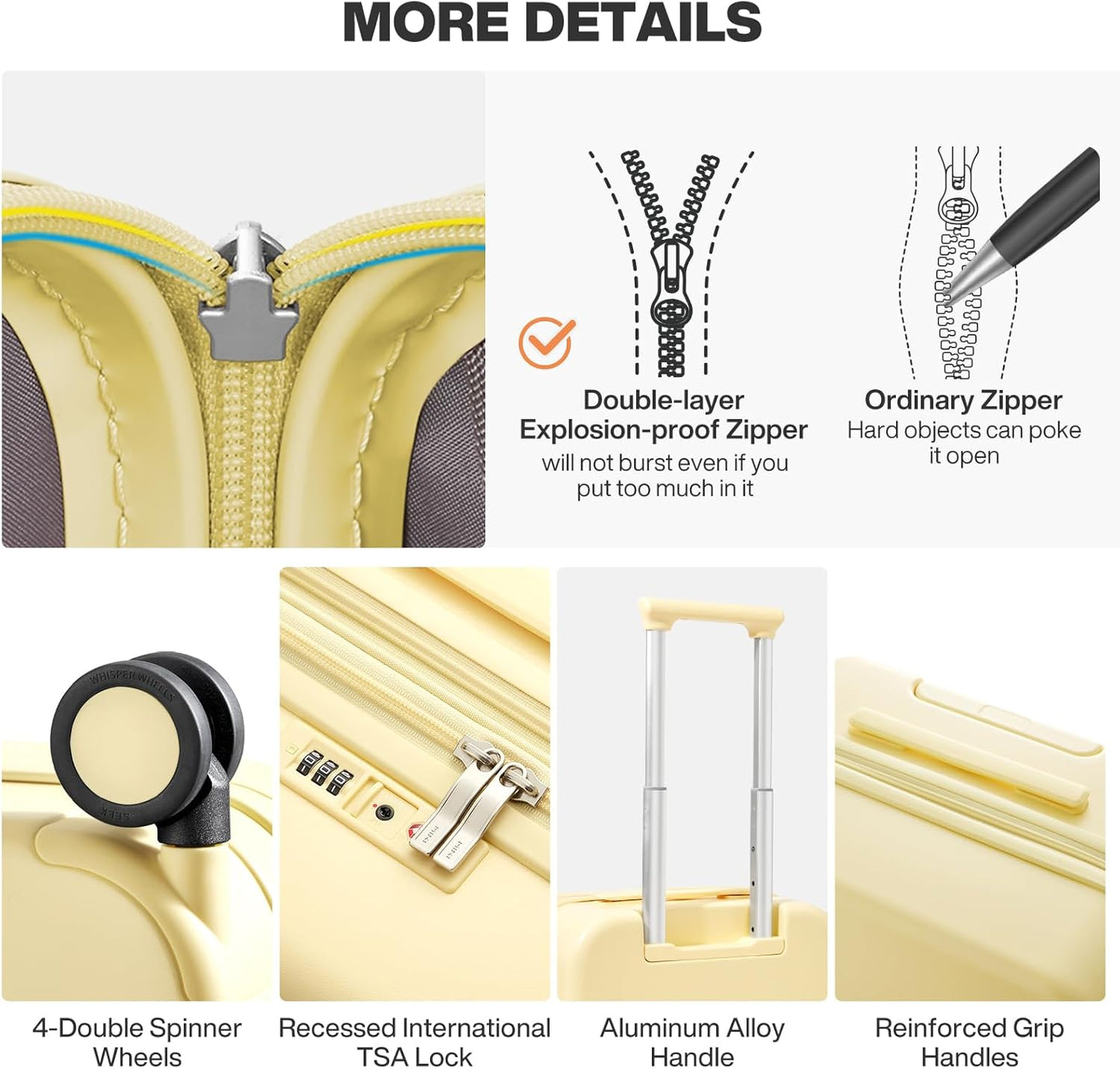 mixi 20 Inch Large Expandable Carry on Luggage Suitcase with Spinner Wheels, Hardside Rolling Travel Suitcase PC with TSA Lock, Lark Yellow