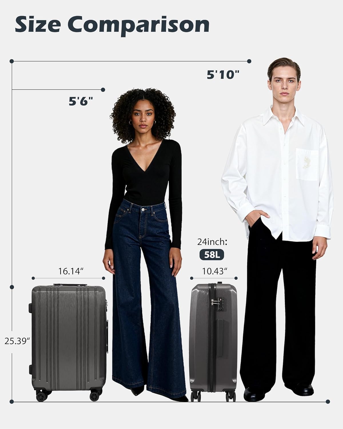 Coolife Luggage PC+ABS Hardshell Suitcase with TSA Lock, Spinner Checked Lightweight (wine red, M(24IN))