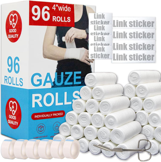 Gauze Rolls Pack of 96 – 4 ” x 4.1 yd Premium Quality Lint and Latex-Free Conforming Stretch Bandages Designed for Wound Care for Wound Dressing Support (Ideal for use as a Mummy wrap)