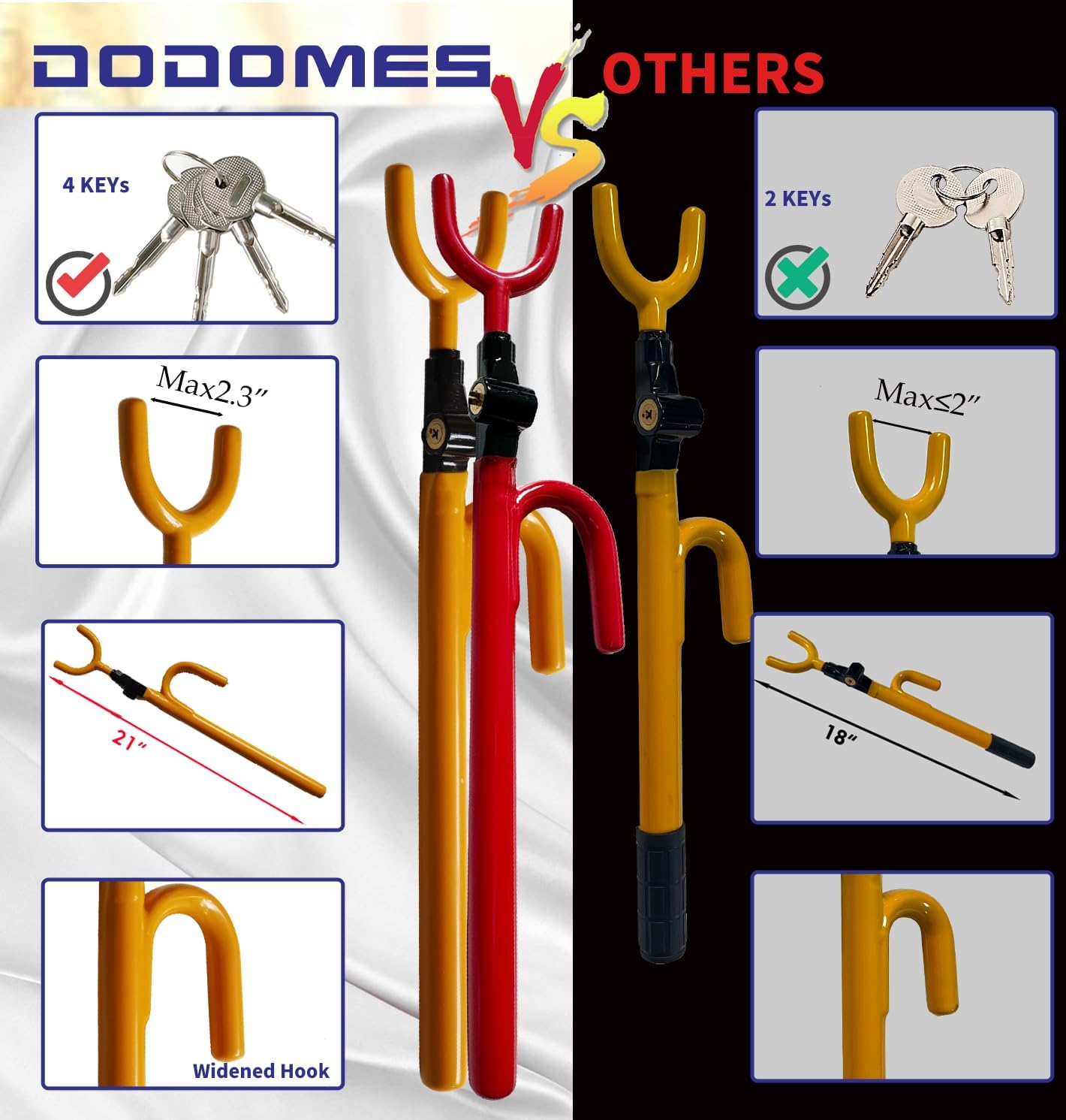 Steering Wheel Lock Anti-Theft Car Device Car Wheel Locks Heavy Duty Vehicle Security Steering Wheel Lock for Truck Car Vehicles Van Lorry SUV with 4 Keys, Elongated Length MAX 30.5“ Red