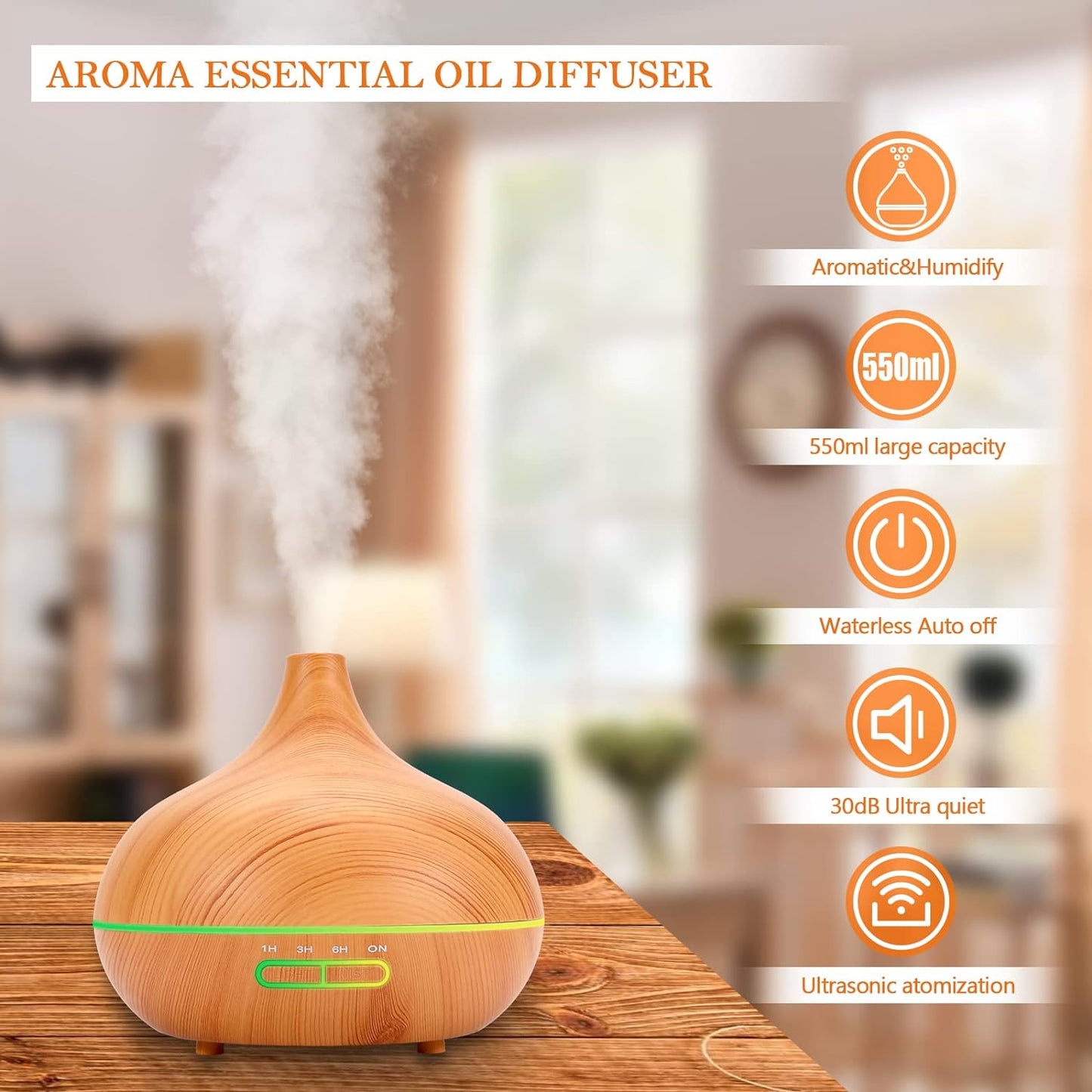 550 ML Aroma Diffiser with Essential Oils Set, Essential Oil Diffuser with Remote, Ultrasonic Technology Aromatherapy Diffusers Auto Shut-Off for Office, Home