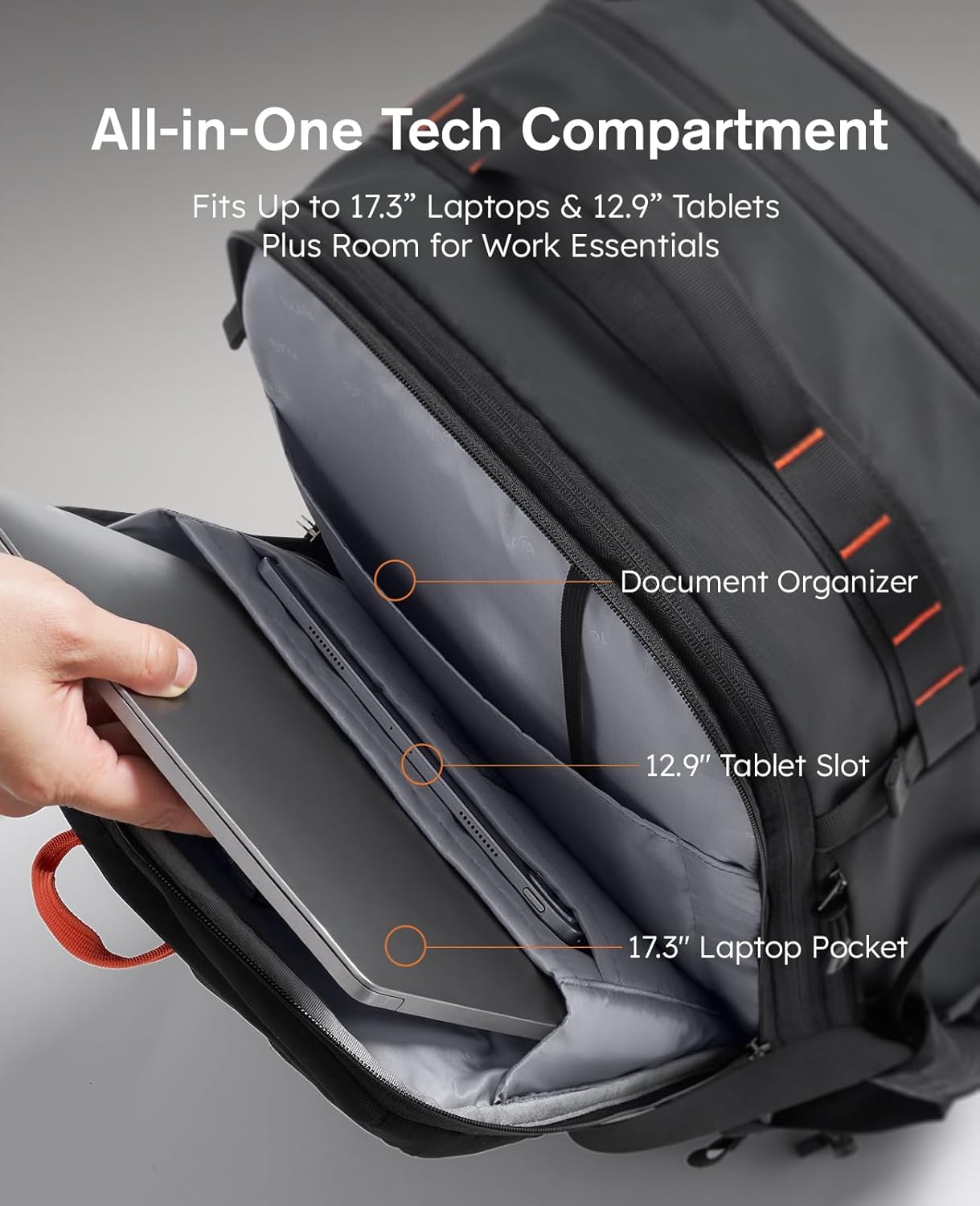 Tolaccea Large Convertible Garment Duffel Bag, Suit Carry On Backpack, TSA Flight Approved for Wrinkle-Free Travel with Dual Laptop Storage for 17.3" and 12.9" & Extra Toiletry Bag, 45-55L Expandable