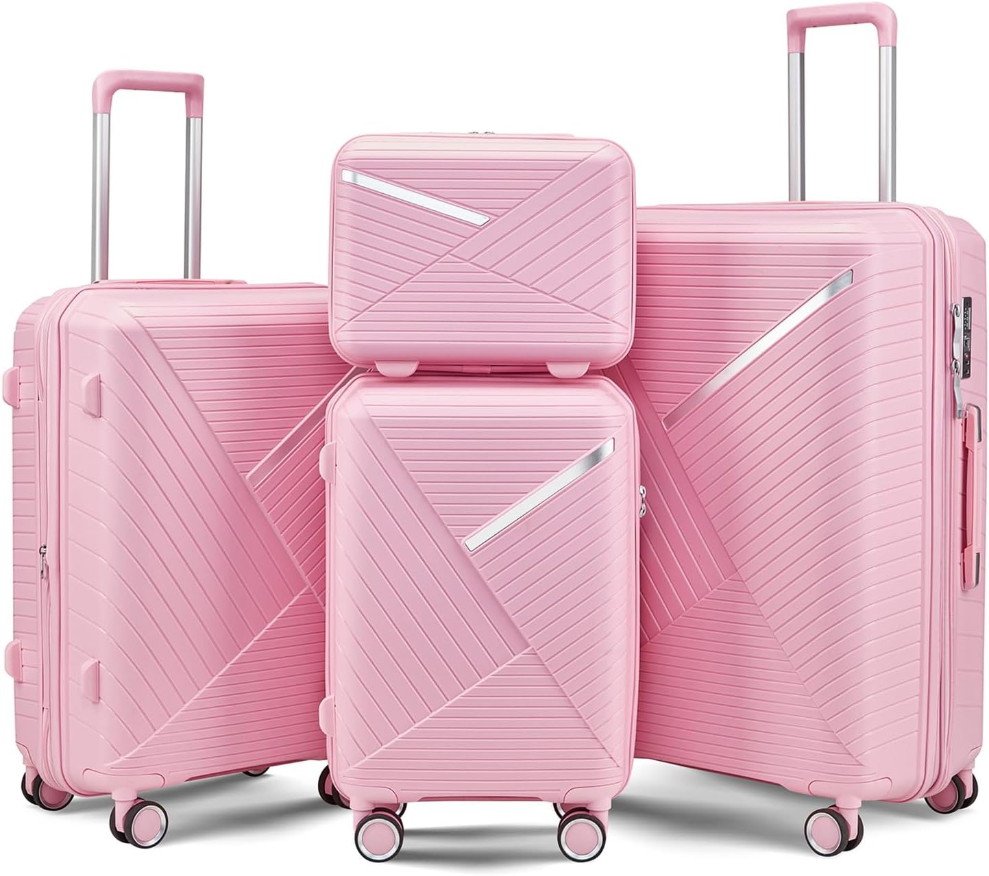 4-Piece Expandable Hardshell Luggage Set with TSA Lock (14/20/24/28) - Lightweight PP Suitcases, 360° Silent Spinner Wheels and Durable 100LB Handle for Air Travel (D# Pink)