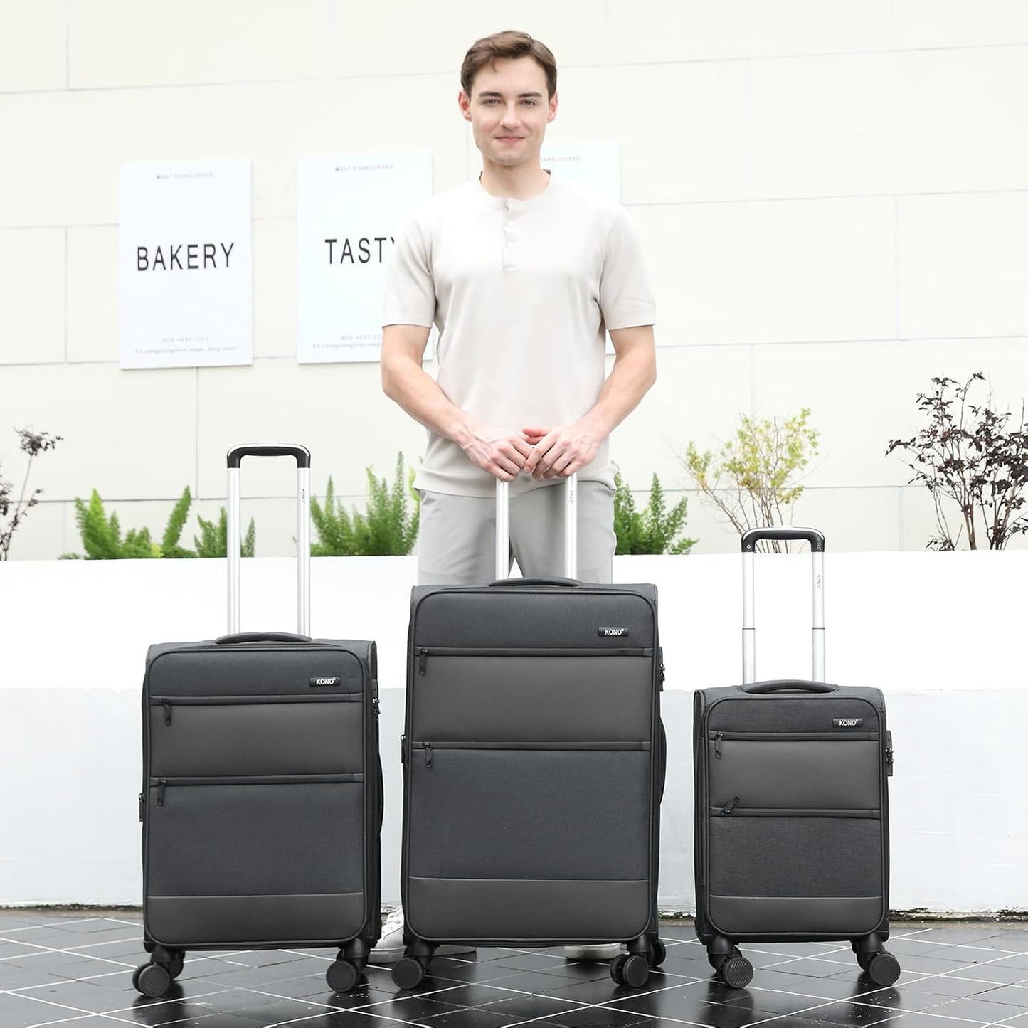 Kono 28 Inch Softside Expandable Checked Luggage with 8 Spinner Wheels TSA Lock Softshell Lightweight Business Travel Suitcase for Men and Women, Black