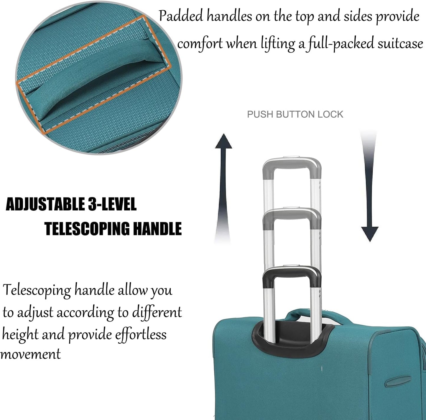 Luggage Sets 3Piece Softside Extra Large Size Expandable Lightweight Durable Suitcase Sets Double Spinner Wheels Combination Lock Blue Luggage For Overseas Journey(22in/26in/30in)(Teal)