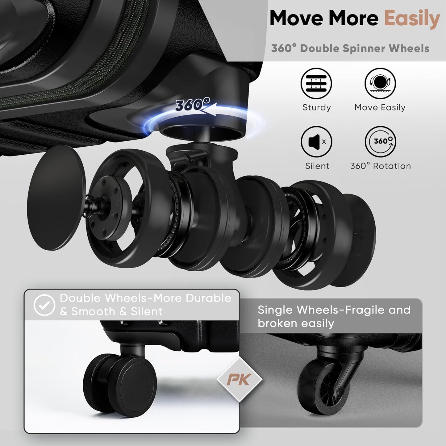 SHOWKOO Luggage Sets 3 Piece 100% PC Ultra Tough Hardside Expandable Suitcases Sets with TSA Lock Double Spinner Wheels (20in/24in/28in, Black