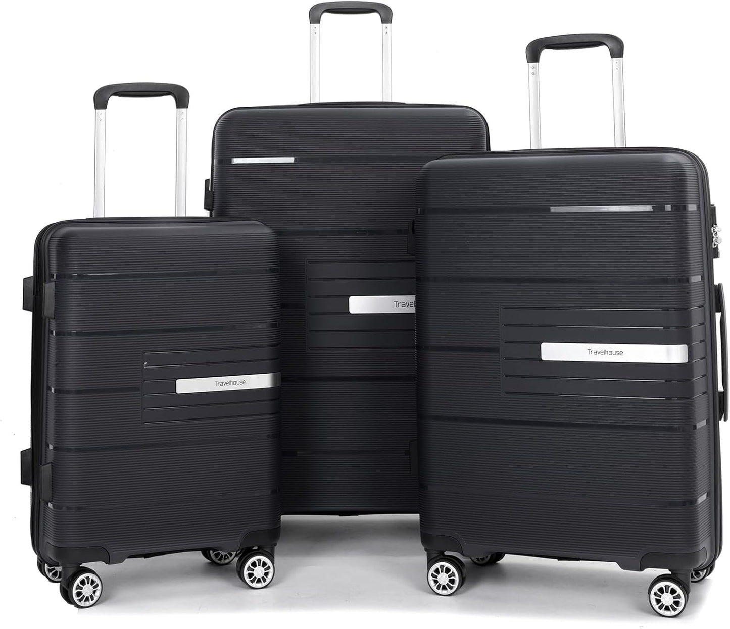 Luggage 3 Piece Sets Suitcase Set with Double Spinner Wheels, Lightweight Carry On Hardside Travel Luggage with TSA Lock, (20/24/28) (Black)