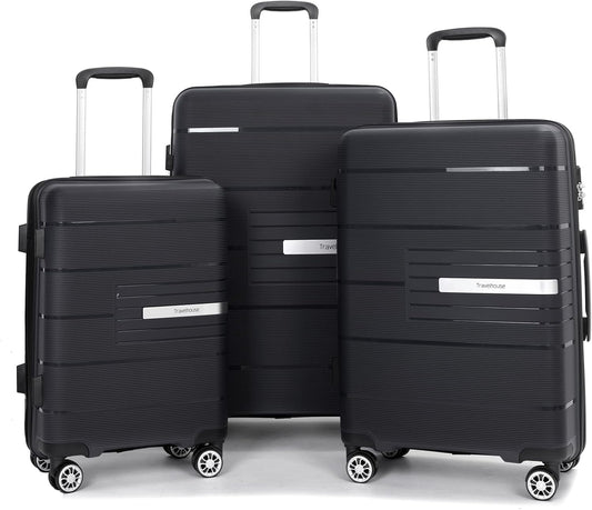 Luggage 3 Piece Sets Suitcase Set with Double Spinner Wheels, Lightweight Carry On Hardside Travel Luggage with TSA Lock, (20/24/28) (Black)