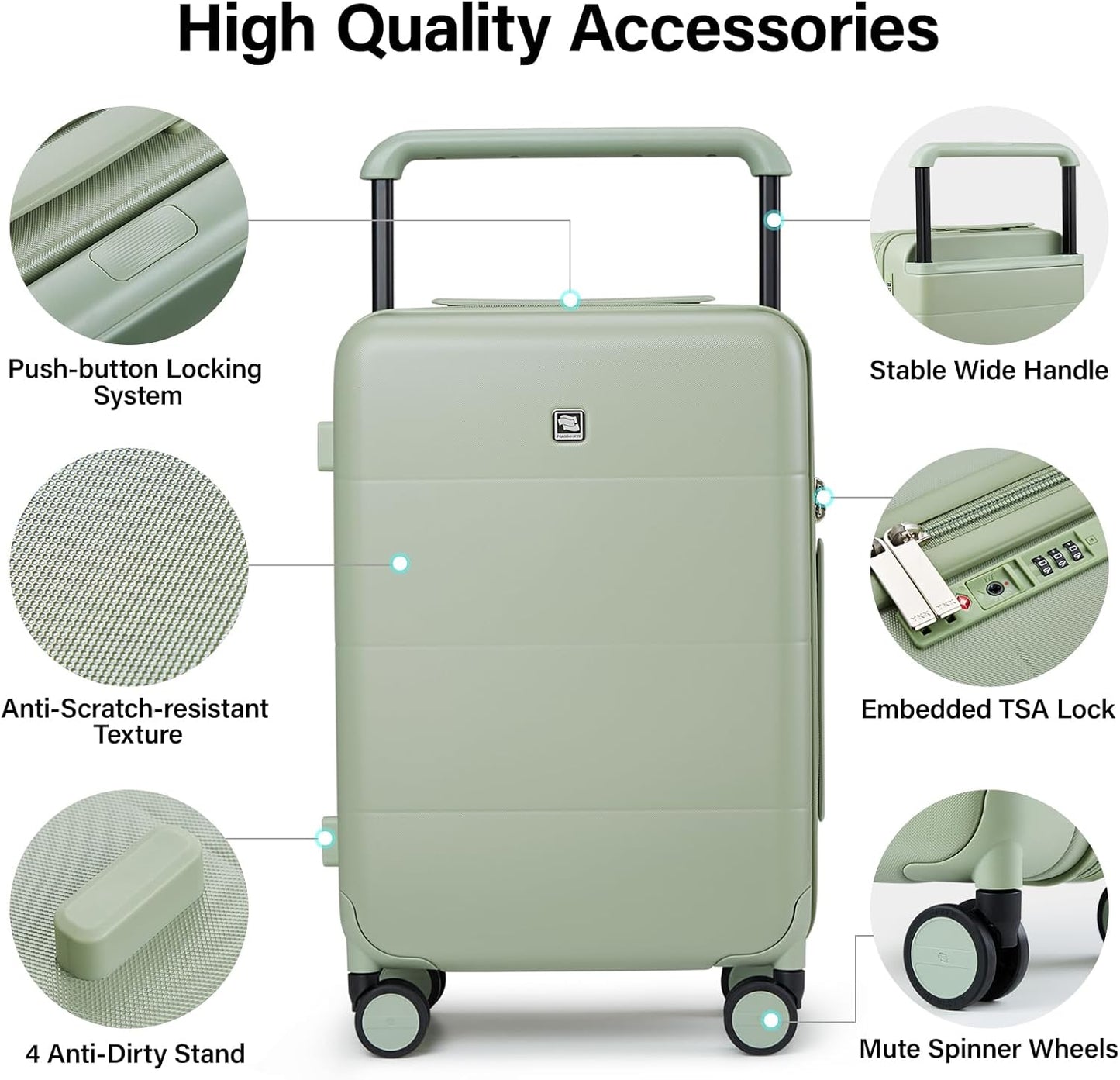 Hanke Carry On Luggage 22x14x9 Airline Approved Spinner Wheels TSA Luggage with Wide Handle Hard Shell Suitcases Lightweight Travel Luggage Women Men(Bamboo Green)