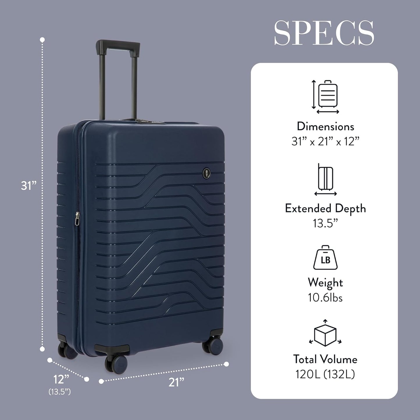 Bric's B|Y Ulisse Spinner Suitcase, Expandable Hard Shell Luggage with TSA Lock and Smooth 360° Wheels 30" – Ocean Blue