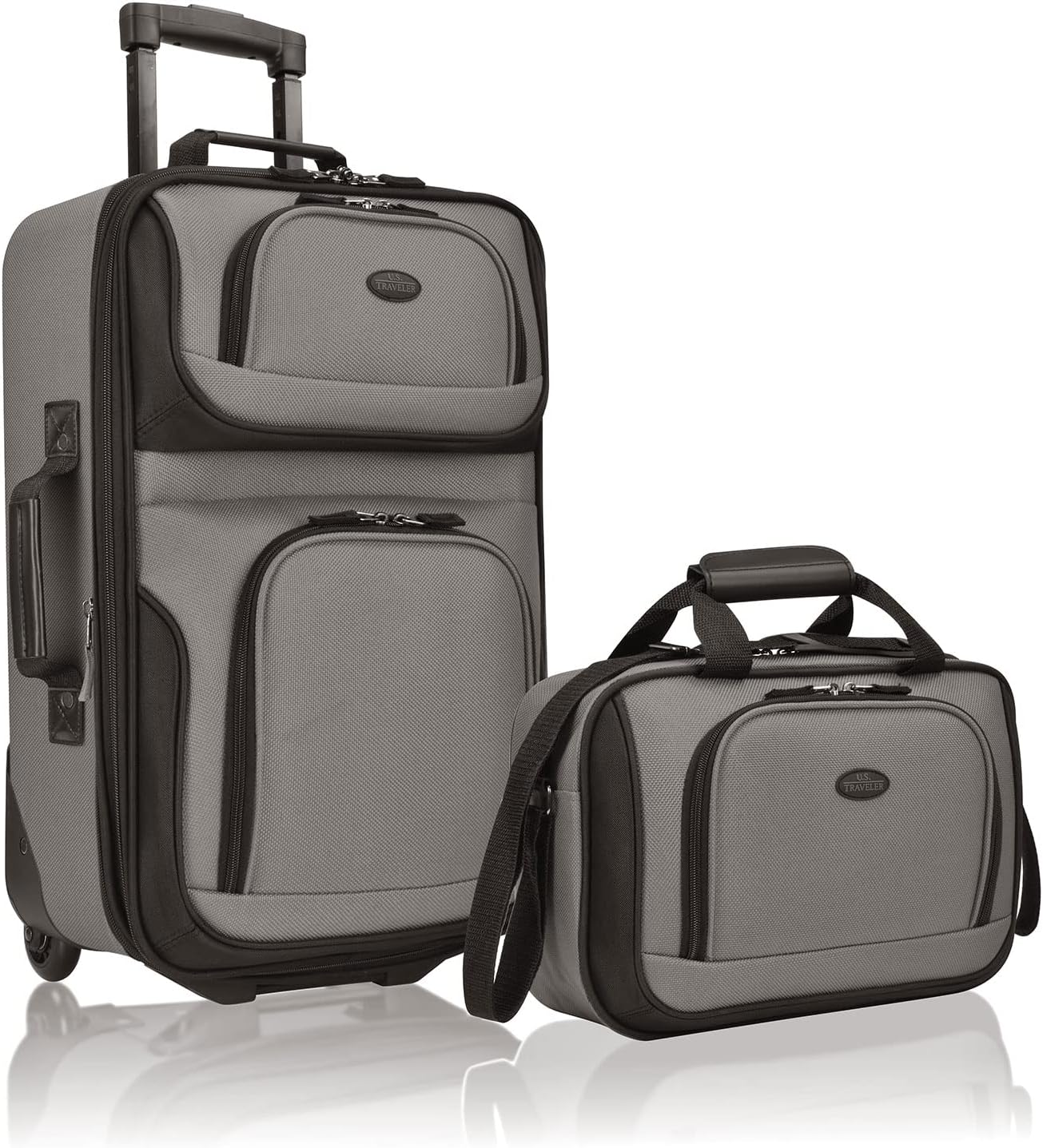 U.S. Traveler, Rio Rugged Fabric Expandable Upright Rolling Carry-on Luggage Set w/Tote Bag, Grey, 2-Piece (21/14)