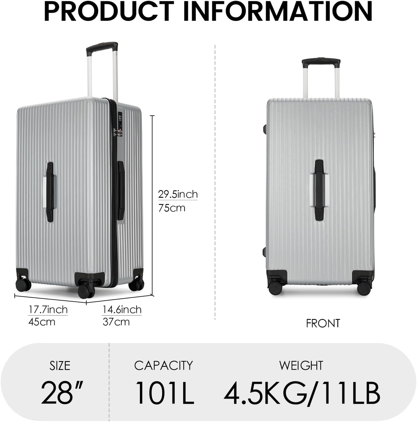 PRIMICIA ginzatravel Suitcase, 28 inch suitcase with wheel & Travel Bag & Suitcase Strap, Scratch resistant texture Lightweight PC material, TSA lock (Star Silver (combination))