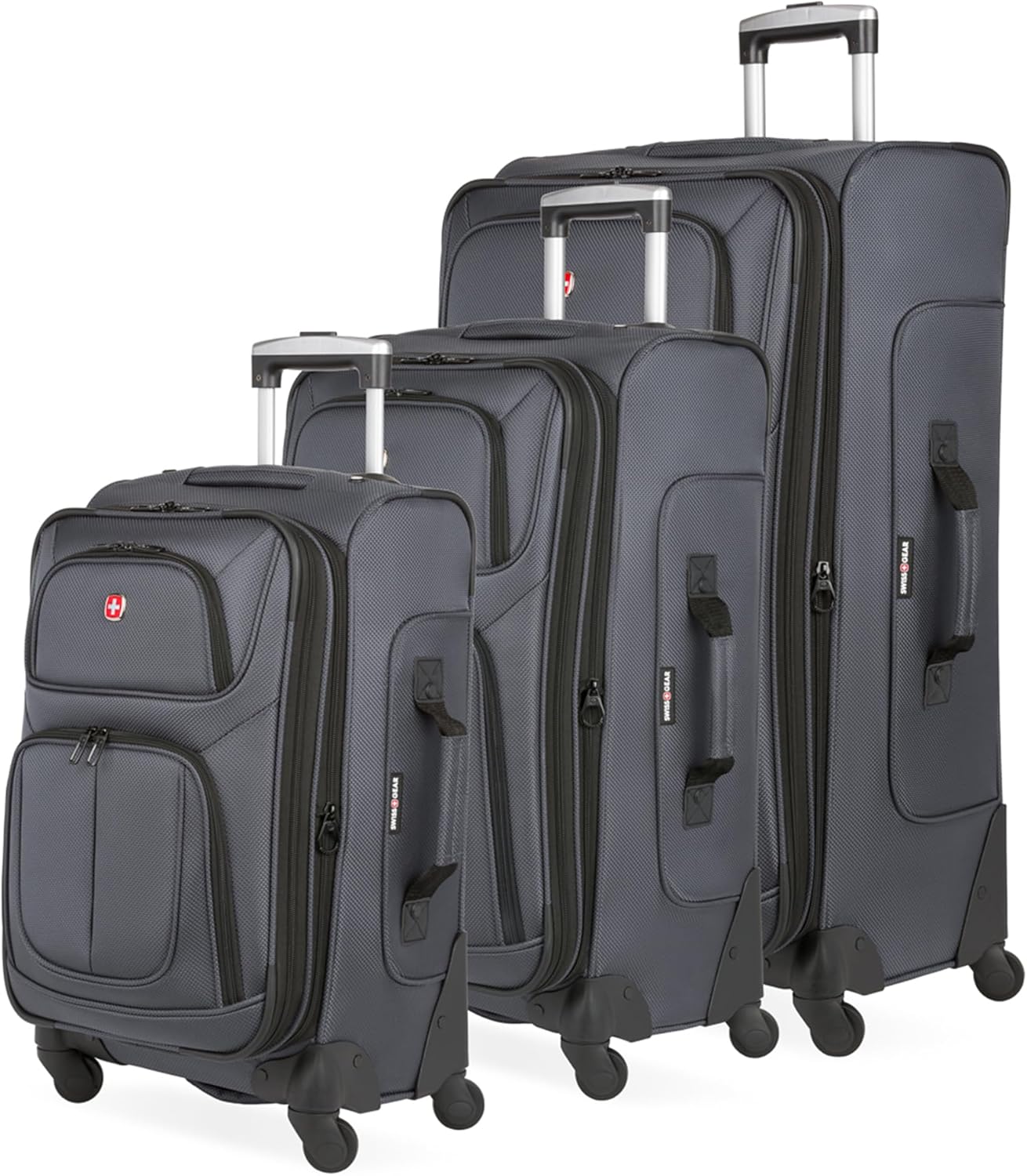 SwissGear Sion 3-Piece Set, Softside Expandable Luggage – 21 Inch Carry-On & 25 & 29 Inch Checked Suitcases with 360 Degree Wheels & Retractable Handless – Dark Gray