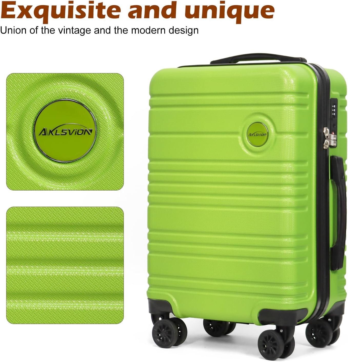 ABS+PC Carry on Luggage set with backpack 3 Pcs suitcace with Spinner wheels TSA Lock 20-In hardshell Lightweight Luggage set (Lime)