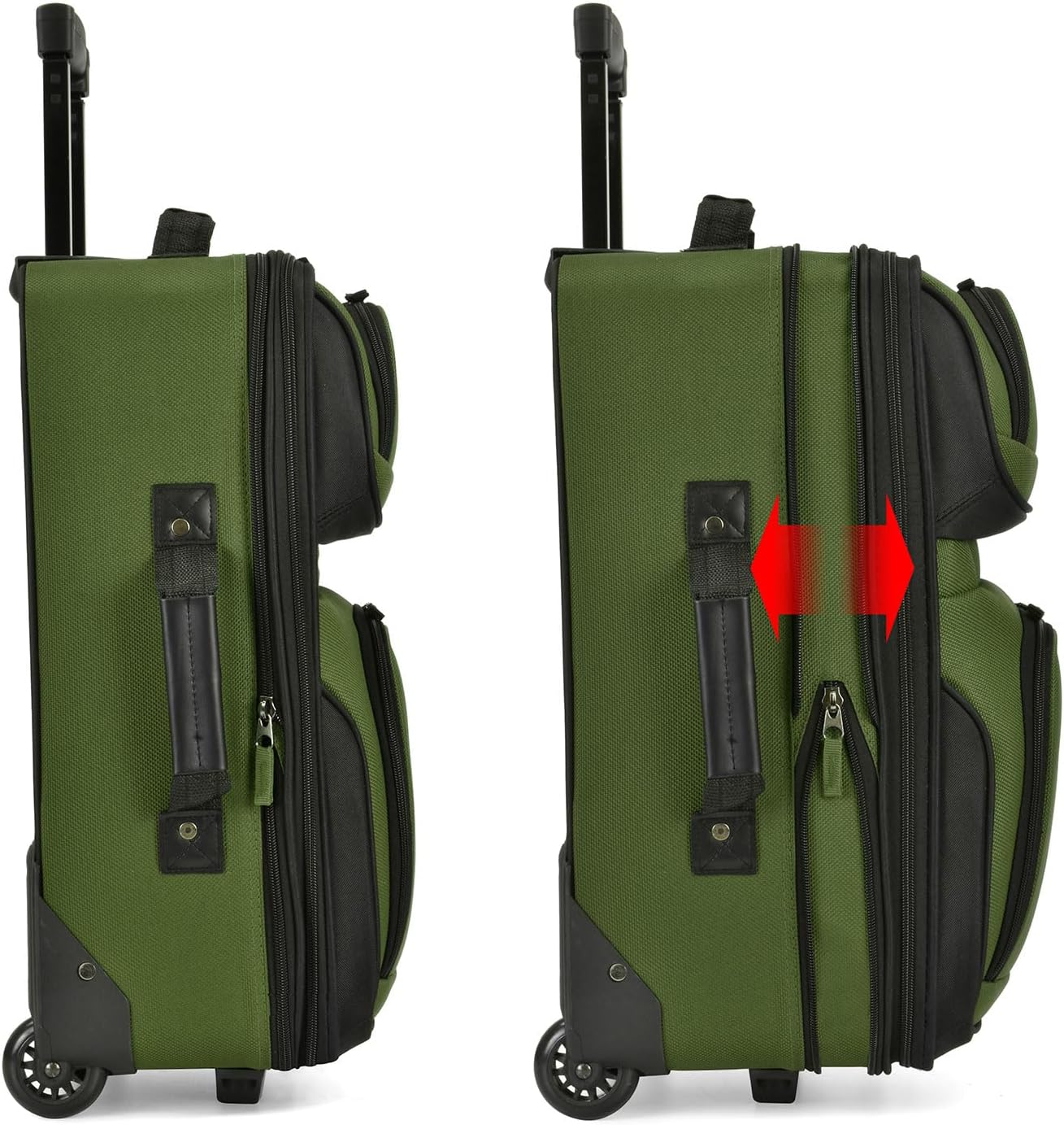U.S. Traveler Lightweight Rolling 20" Carry On Luggage Softside Suitcase, Green, 2-Wheel Single