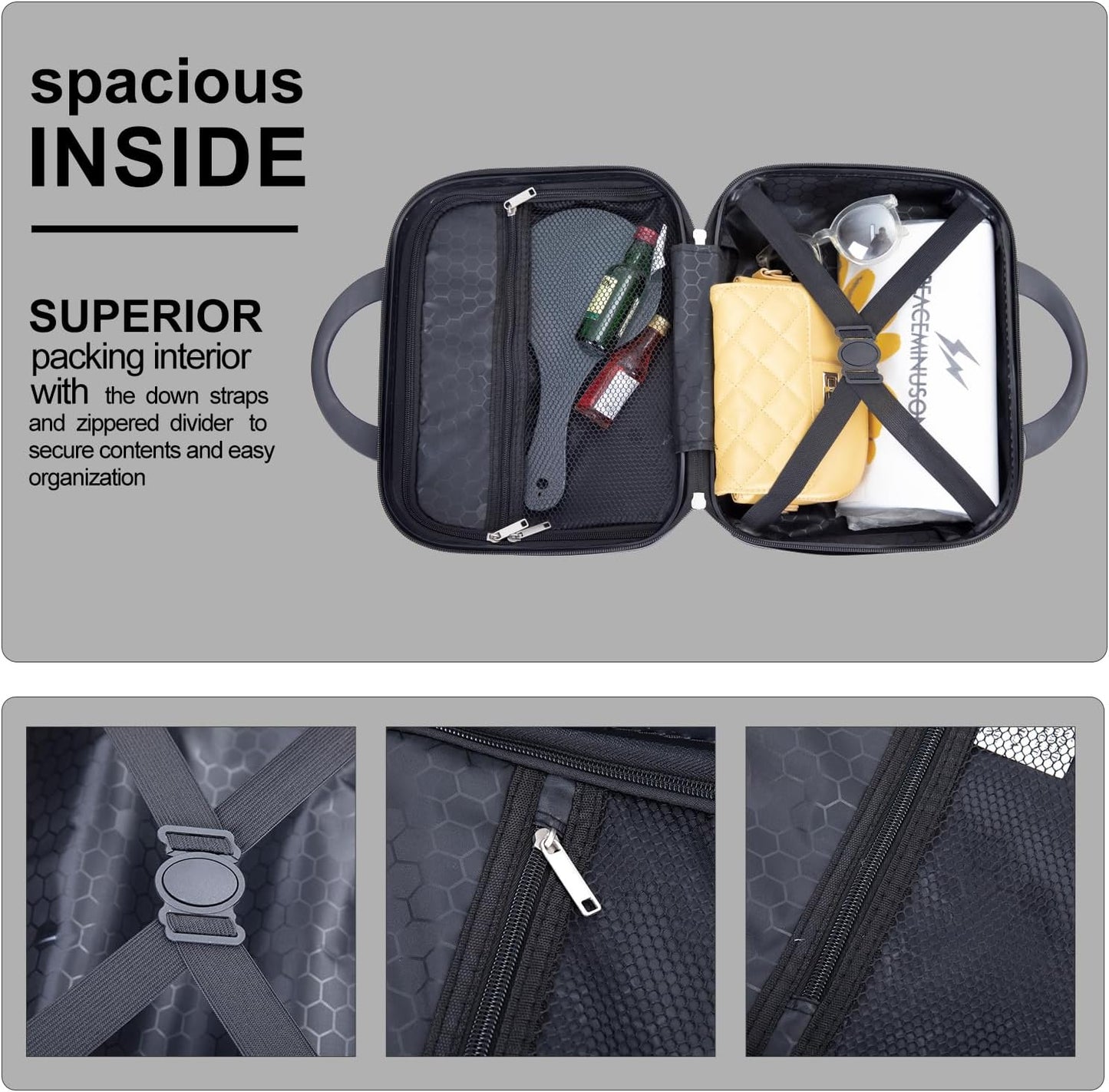 2 Piece Carry on Luggage Set, Airline Approved 20 Inch Luggage with Cosmetic Case Hard Shell Suitcase with Spinner Wheels, Dark Green