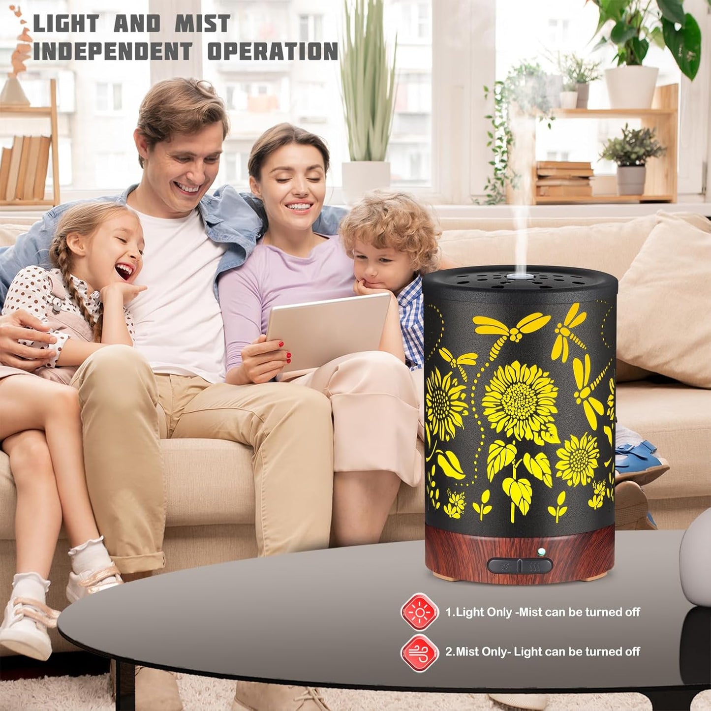 Essential Oils Diffuser,Christmas Aromatherapy Diffuser,Birthday Gifts for Women Mom Grandma,Metal Cool Mist Humidifier with 7 Colors Lights Waterless Auto Off Air Diffusers (Sunflower)