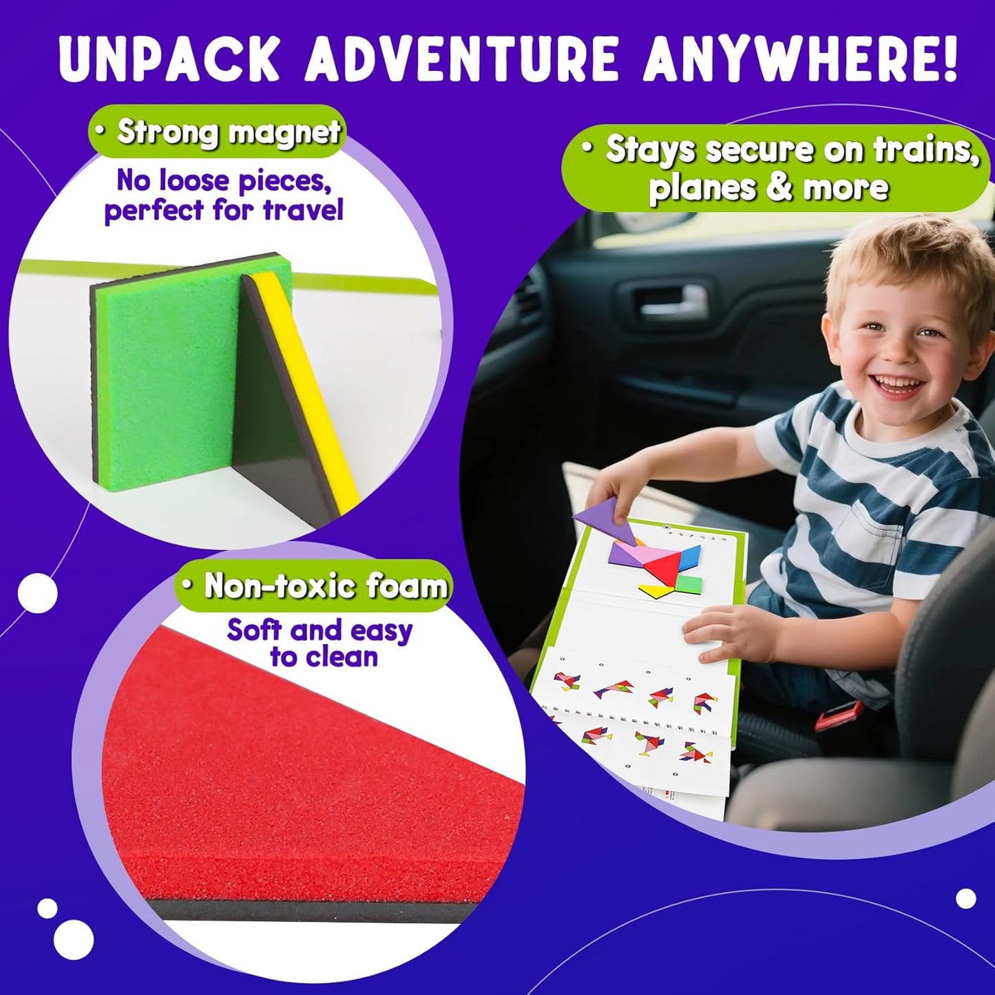 Travel Tangram Puzzle with 2 Sets Magnetic Jigsaw Boards & 368 Patterns and Solutions, Montessori STEM Airplane & Road Trip Games, Educational Brain Teaser Toy Gift for Kids & Adults