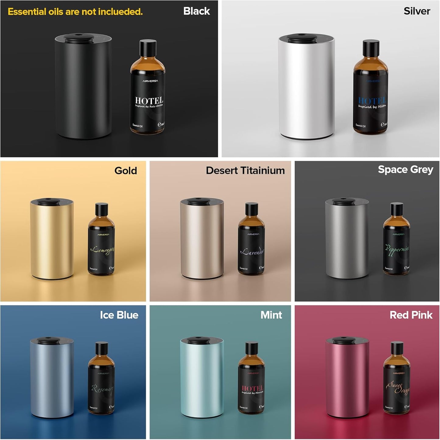 Waterless Essential Oil Diffuser Starter Kit with 30mL Hotel Scent Fragrance Oil Inspired by Ritz-C., Battery Operated Premium Portable Mini Scent Air Machine for Home Car Office, Black ANX