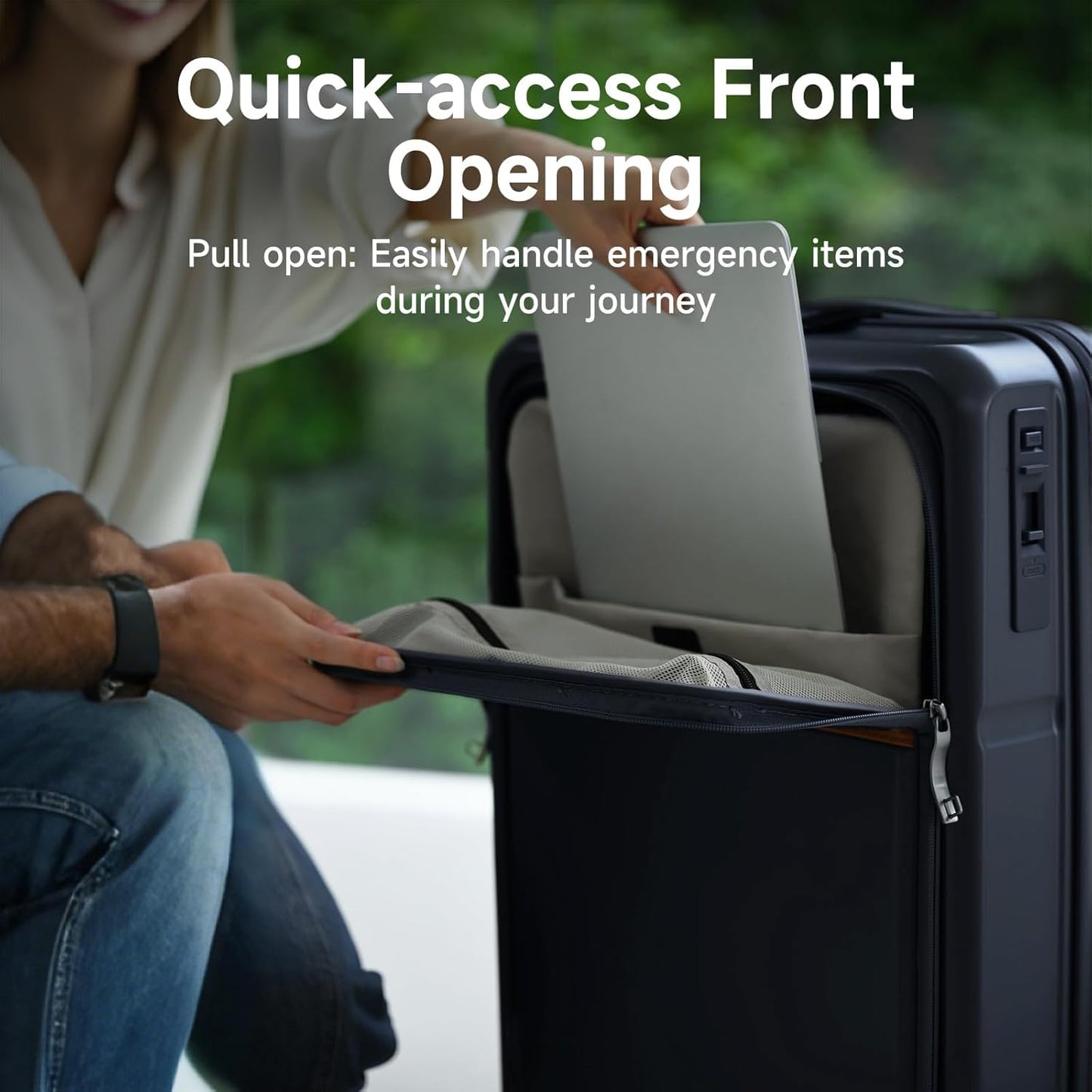 ROAMING Expandable 28-Inch Checked Luggage with Mute Brake Wheels Airline Approved Hard Shell Suitcases with Front Pocket Top Opening Luggage with TSA Lock for Short Business Travel, Glaze blue