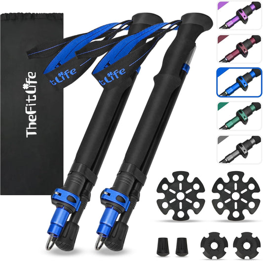 TheFitLife Collapsible Trekking Poles for Hiking – Lightweight Folding Walking Sticks for Men and Women with Extra-Long Foam Handle and Metal Flip Lock