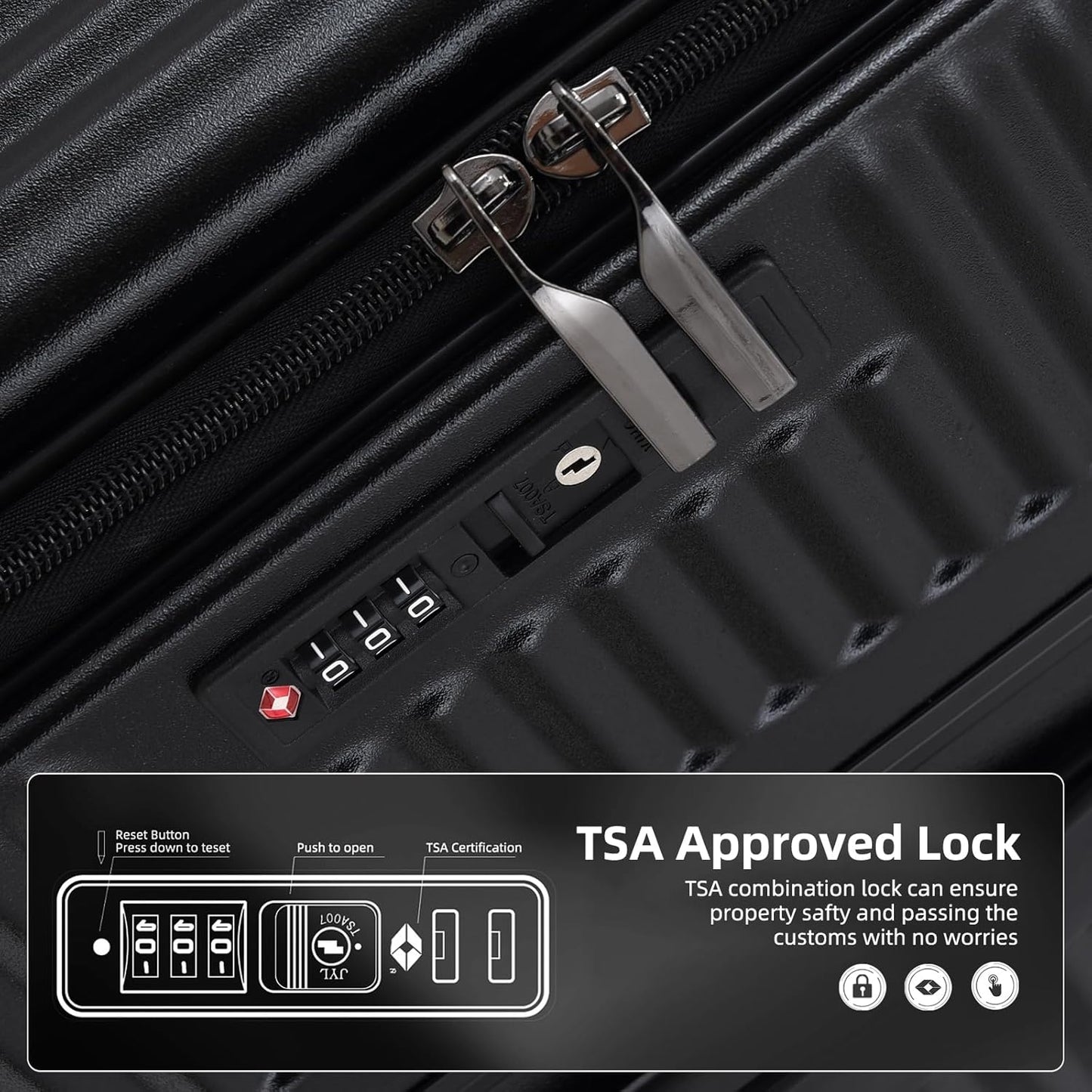 29 Inch Aluminum Checked Luggage with Side Opening Zipper, 40 * 37 * 77cm, 113L, Lightweight Hardshell ABS+PC Suitcase with TSA Lock, 360° Universal Wheels, Black