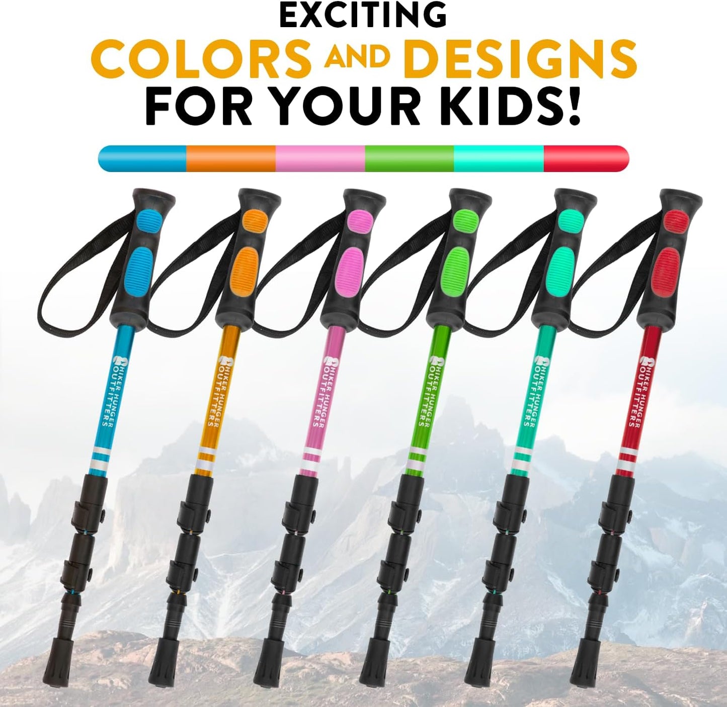 Kids Hiking Poles by USA Brand - Lightweight Collapsible Kids Walking Stick w/Quick Adjustable Flip Locks