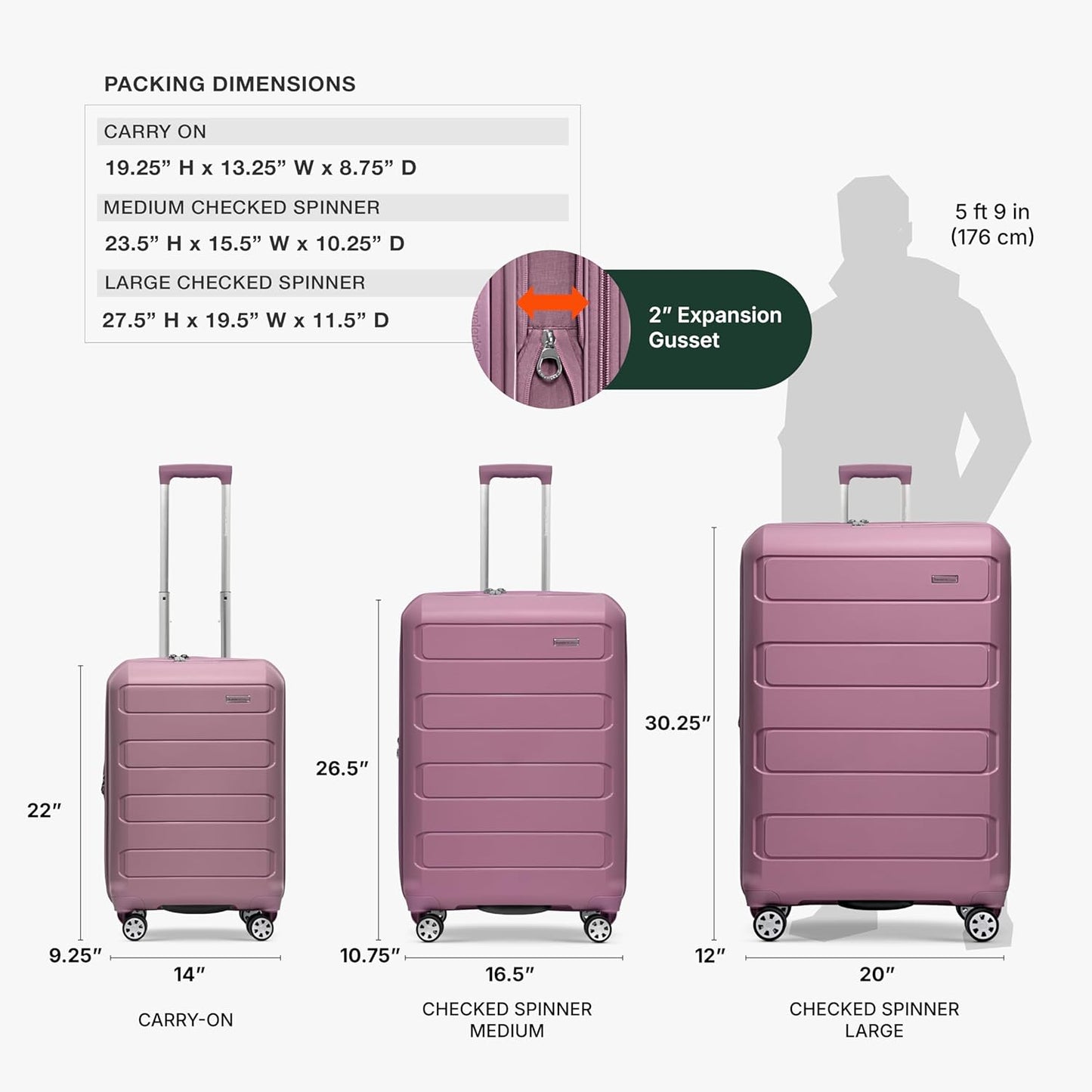 Traveler's Choice Pagosa Indestructible Hardshell Expandable Spinner Luggage, Mauve, 26-Inch Medium