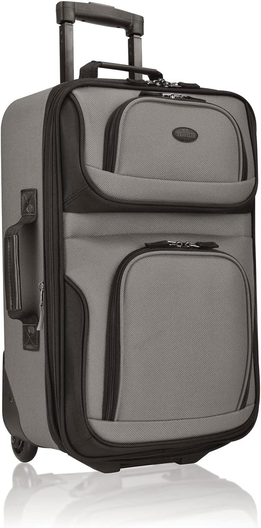 U.S. Traveler Lightweight Rolling 20" Carry On Luggage Softside Suitcase, Grey, 2-Wheel Single