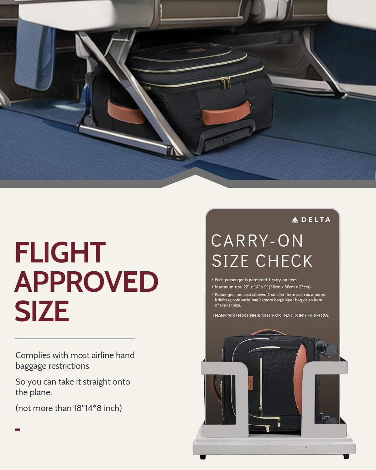 Underseat Carry On Luggage with Wheels 18x14x8 Airline Approved, 16-inch Softside Spinner Suitcase Under Seat Personal Item Travel Bag, Compact Rolling Luggage for Business & Weekend