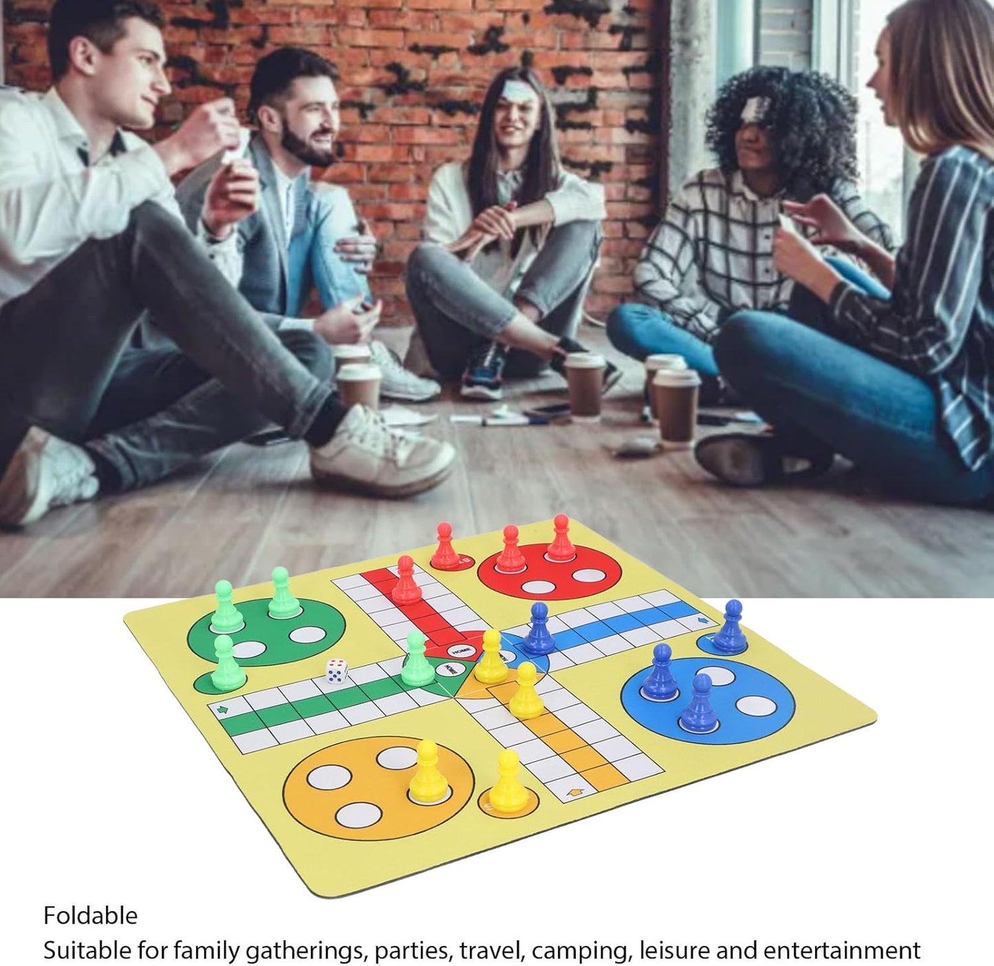 Compact Flying Chess Set – Fun Travel Board Game Made from Durable Rubber Cloth Includes 16 Chess Pieces, Storage Bag, and Dice for Family Entertainment!